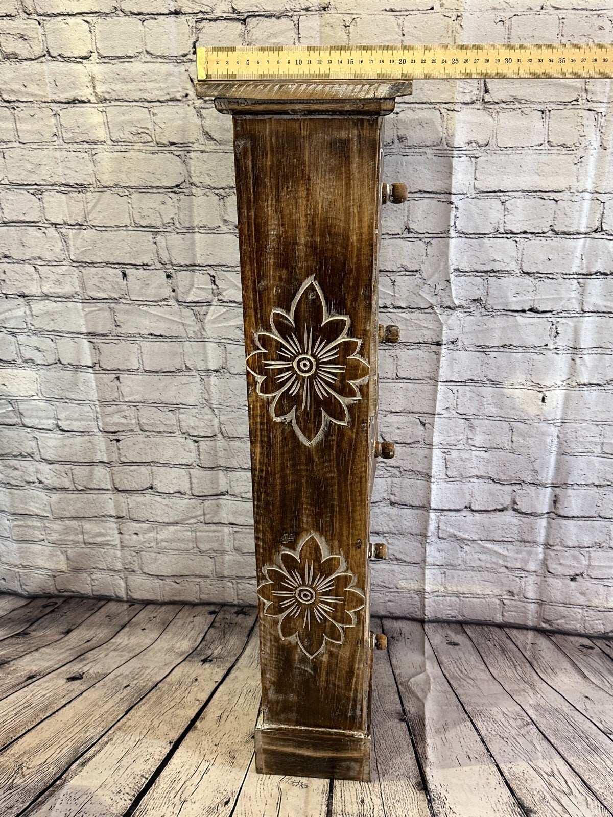 100cm x 25cm Brown 5 Draw Wooden Side Cabinet Living Hallway Storage Furniture