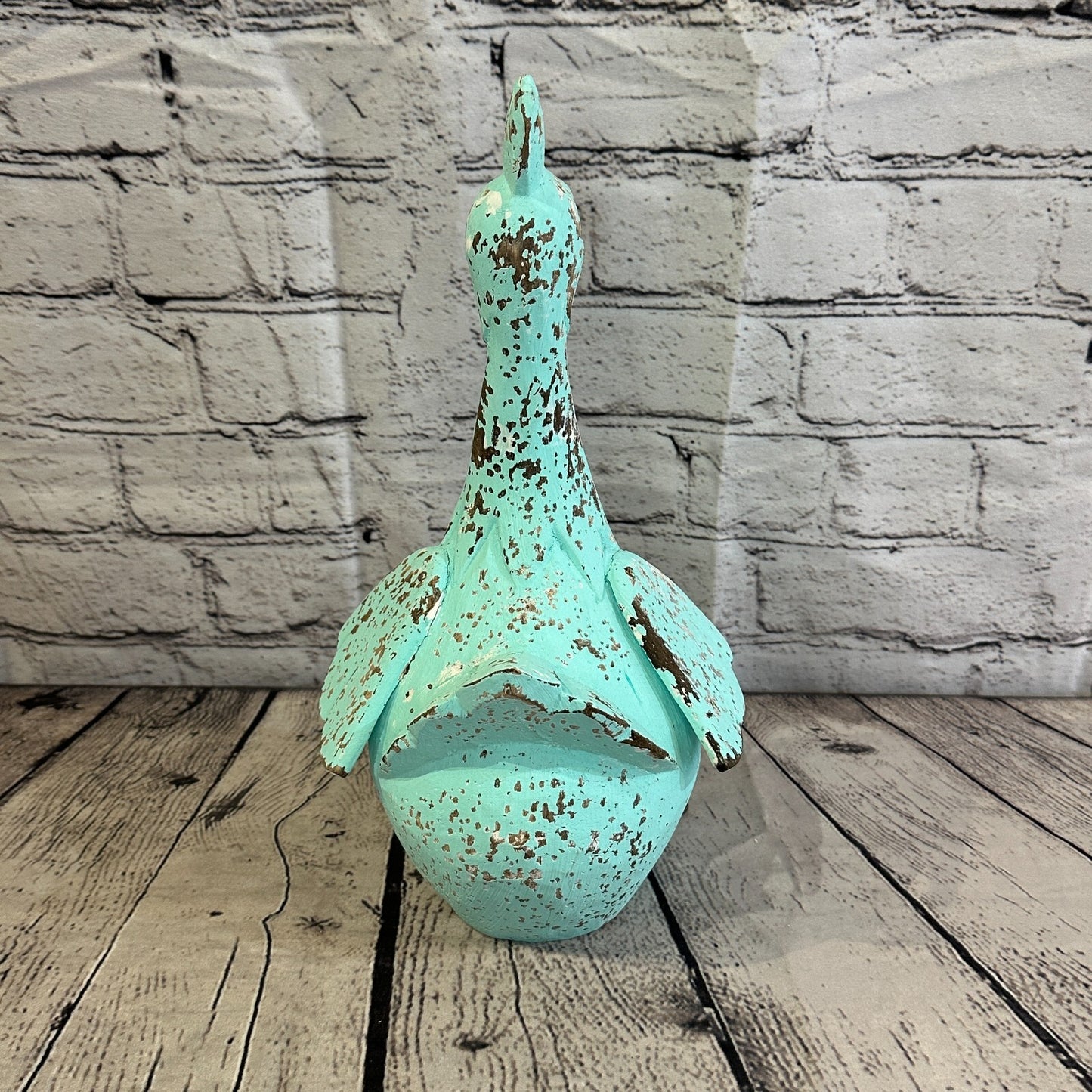 30cm x 15cm Green Shabby Wooden Rooster Cockerel Retro Collectable Hand Carved