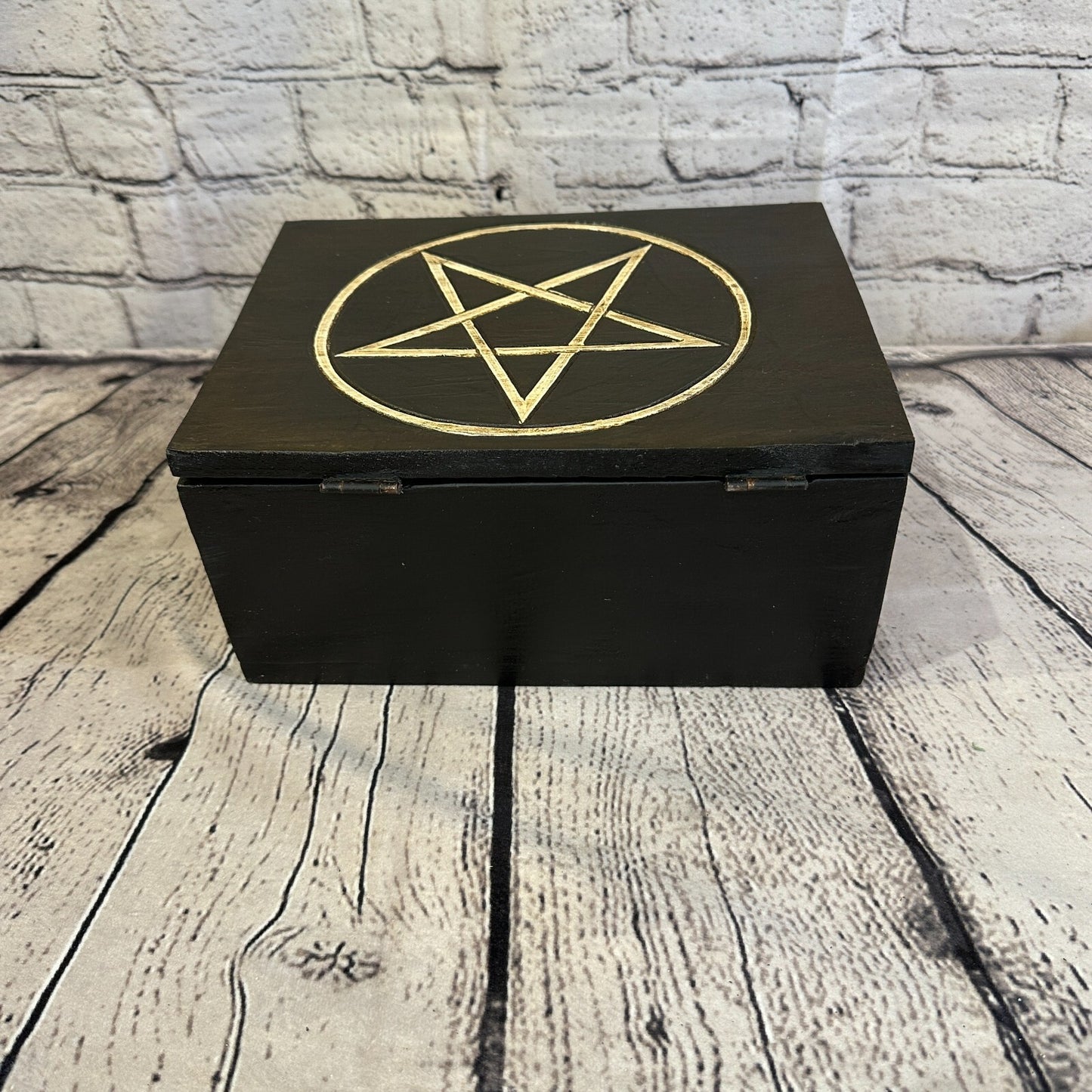 22cm x 17cm Book Wooden Gothic Pentagram Symbol Coffin Jewellery Trinket Box