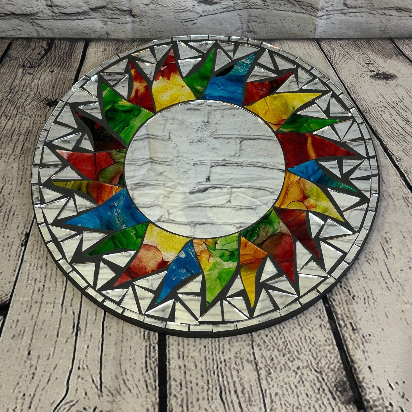 Rainbow Black Sun Mosaic Tile Wall Mirror 30cm x 30cm 12 Inches Handmade New
