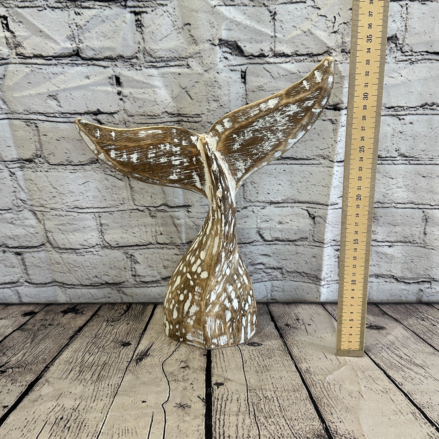 35cm x 30cm Whale Tail Brown Fish Wood Coastal Ocean Bathroom Decoration