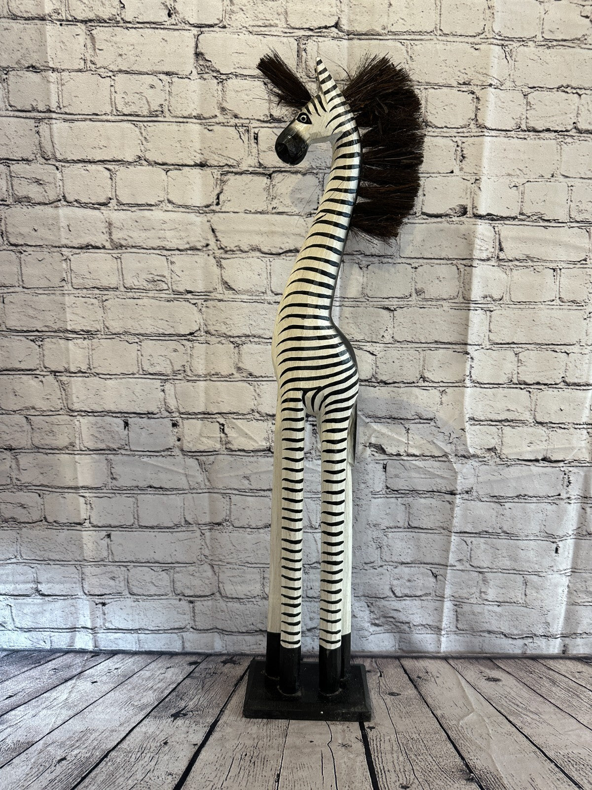 80cm White Black Painted Wood Zebra Tall Statue Wood Modern Hand Carved Painted