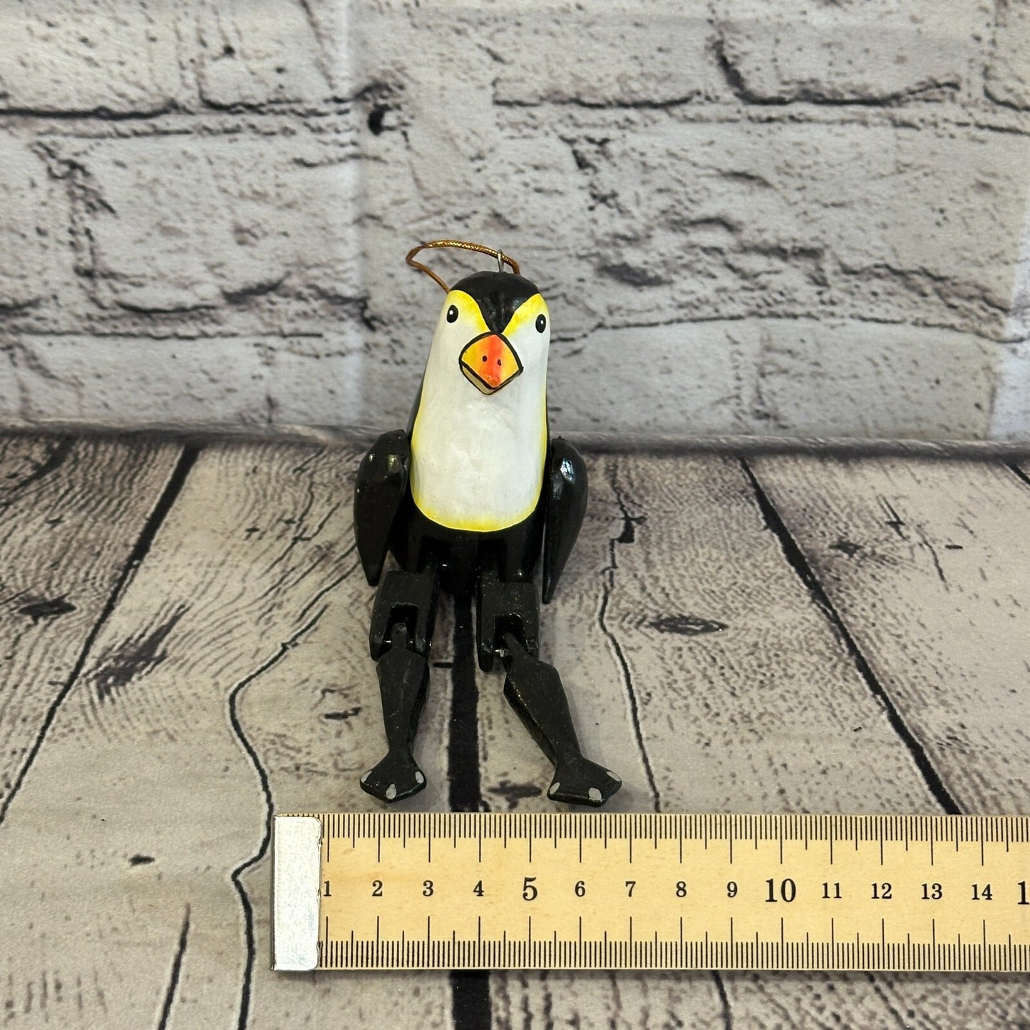 10cm Penguin Sitting Animal, Wooden Shelf Ornament Handmade and Fairtrade
