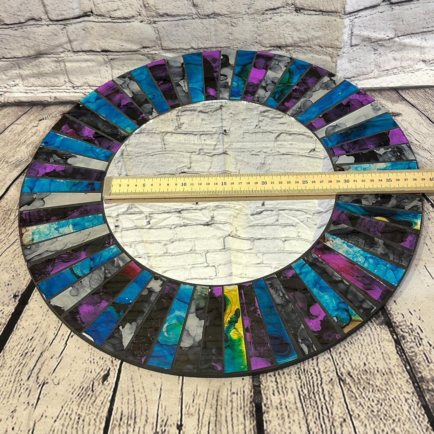 Purple Blue Line Mosaic Tile Wall Mirror 50cm x 50cm 20 Inches Handmade New