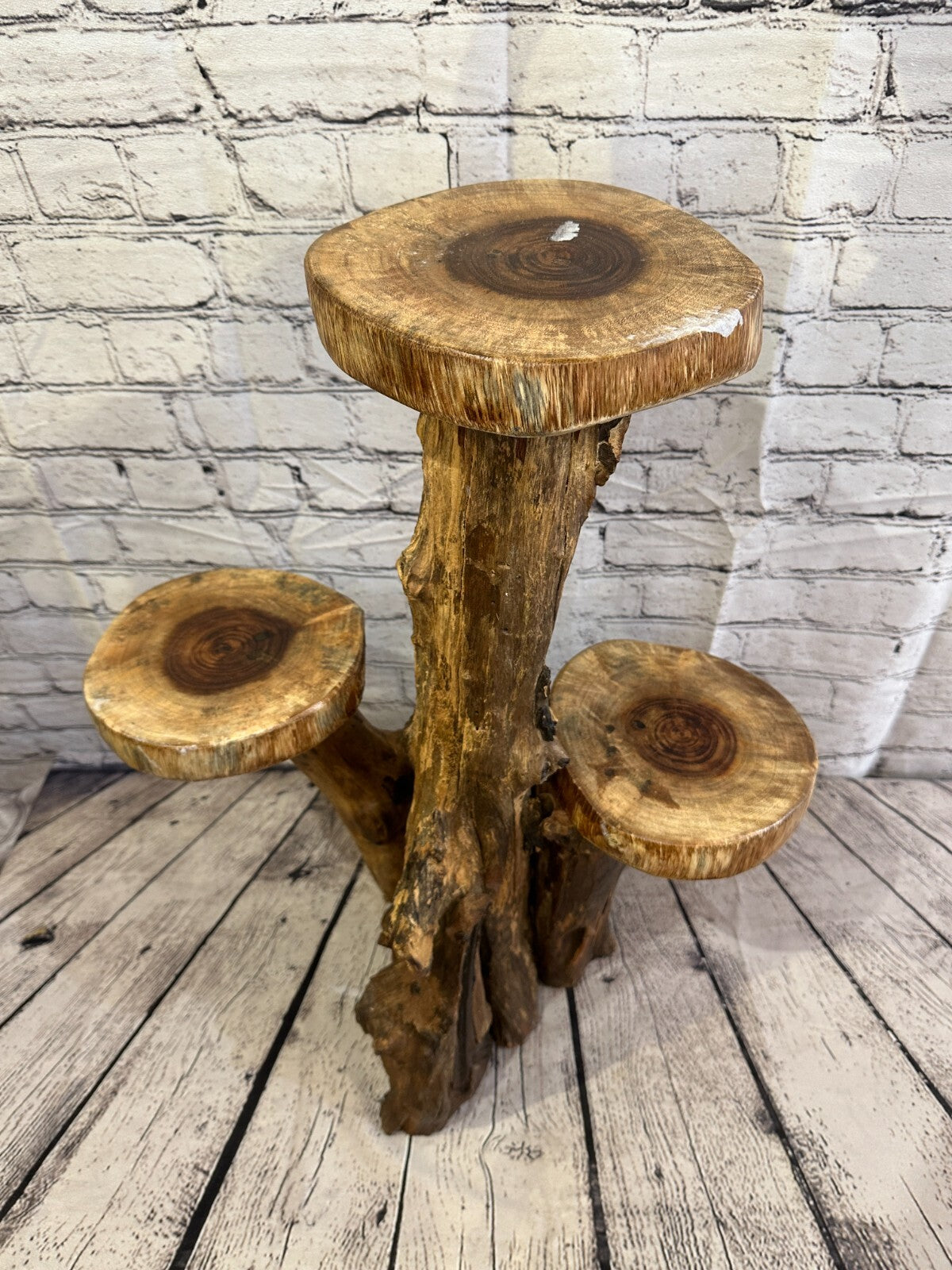 60cm x 45cm Triple Teak Root Wood Mushroom Coffee Table Side Home Furniture