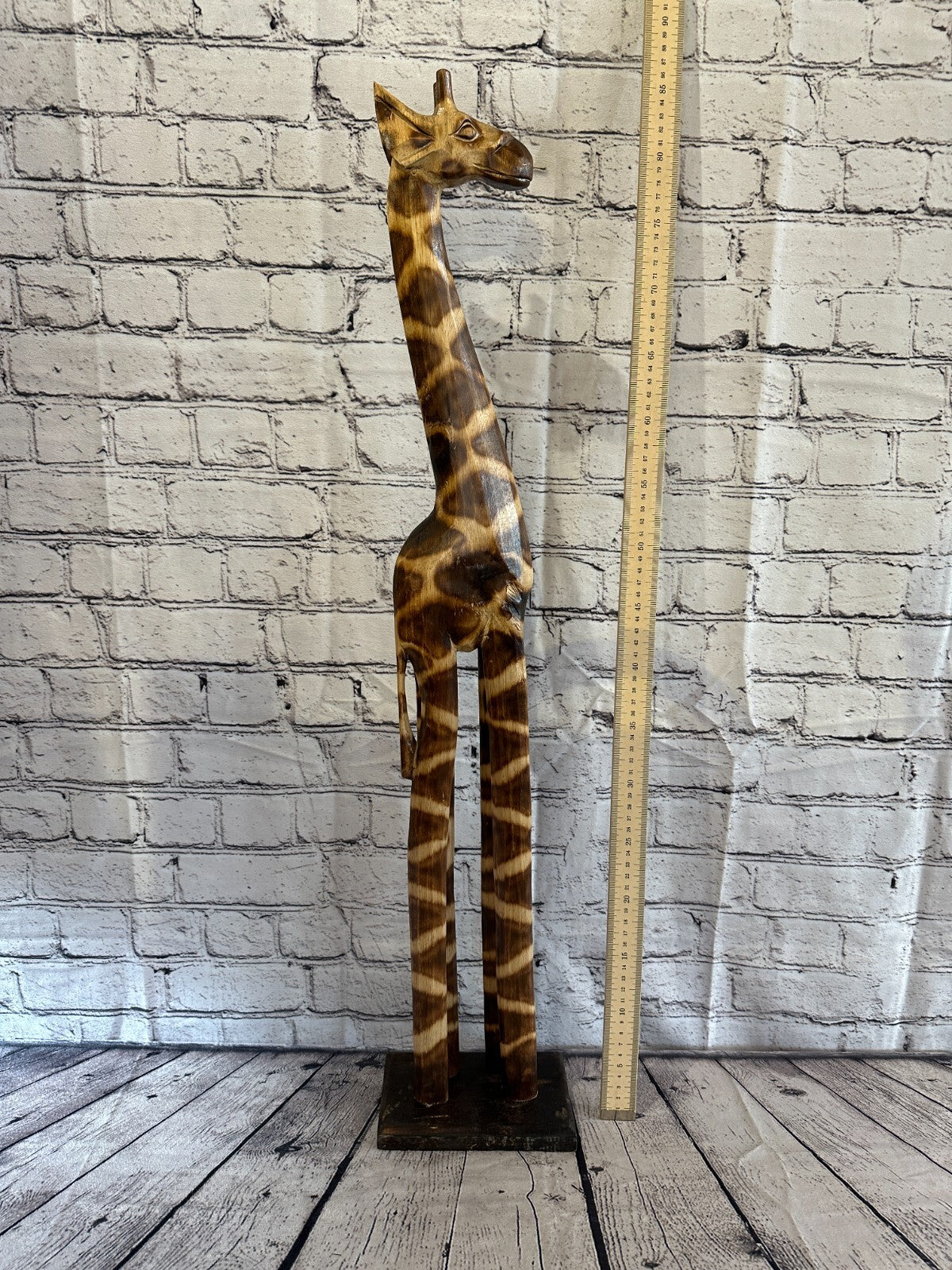 80cm Burnt Pattern Wood Giraffe Tall Statue Wood Modern Hand Carved Painted