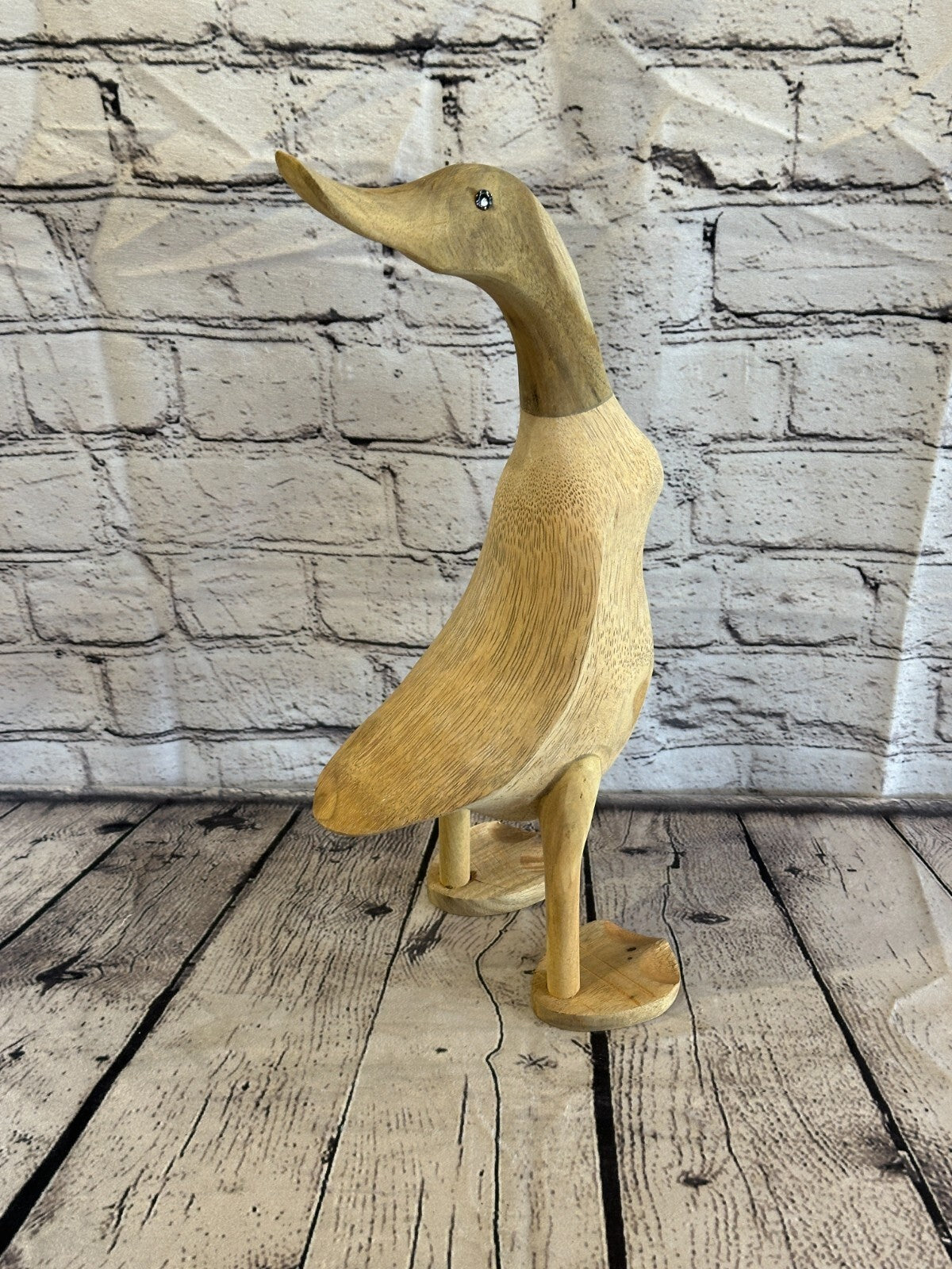 Looking Back 40cm Tall Wooden Hairy Duckling Baby Duck Bamboo Root Fairtrade