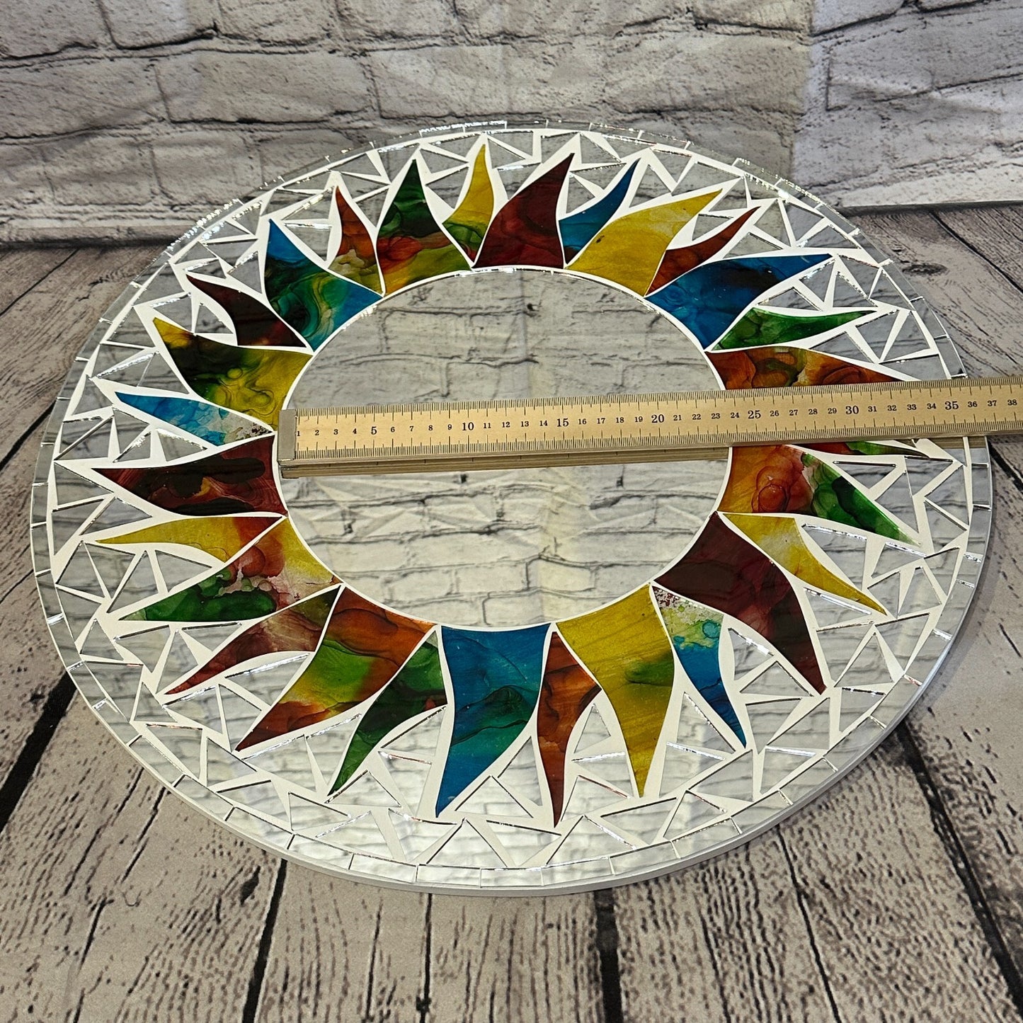 Rainbow White Sun Mosaic Tile Wall Mirror 50cm x 50cm 20 Inches Handmade New