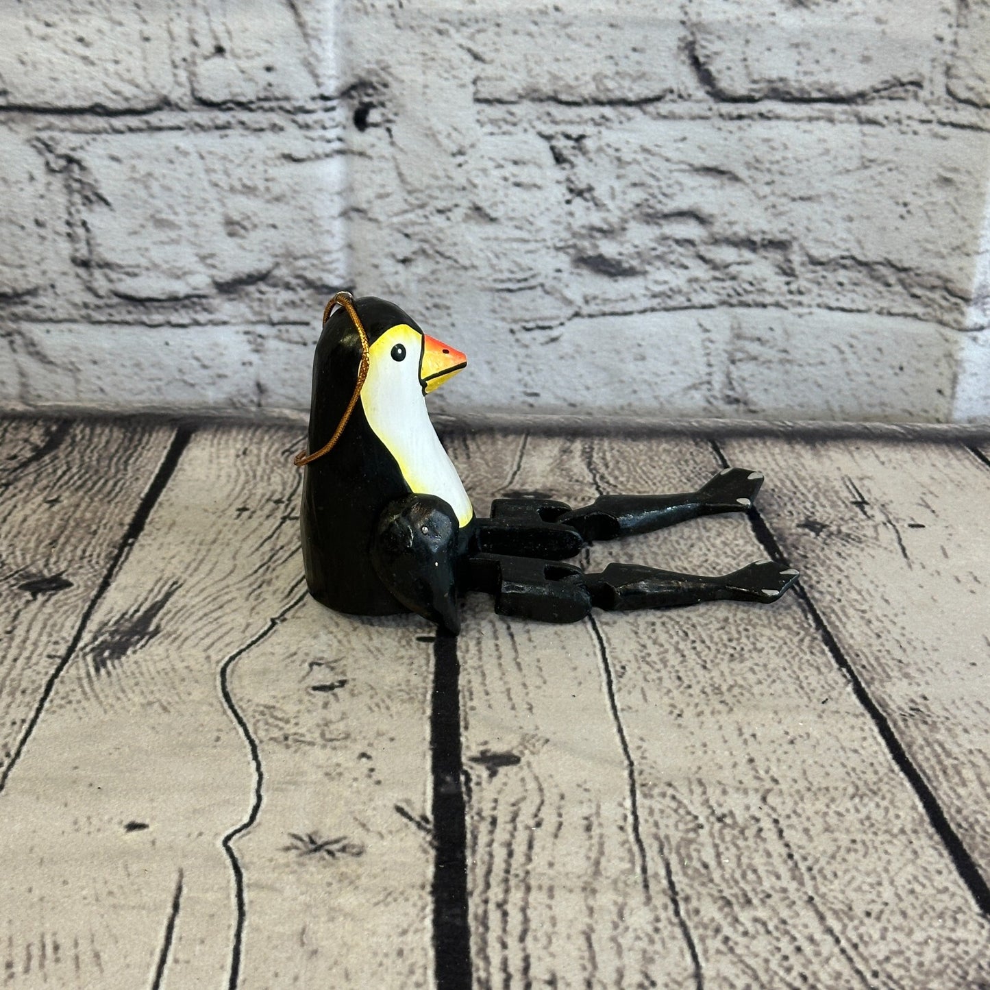 10cm Penguin Sitting Animal, Wooden Shelf Ornament Handmade and Fairtrade