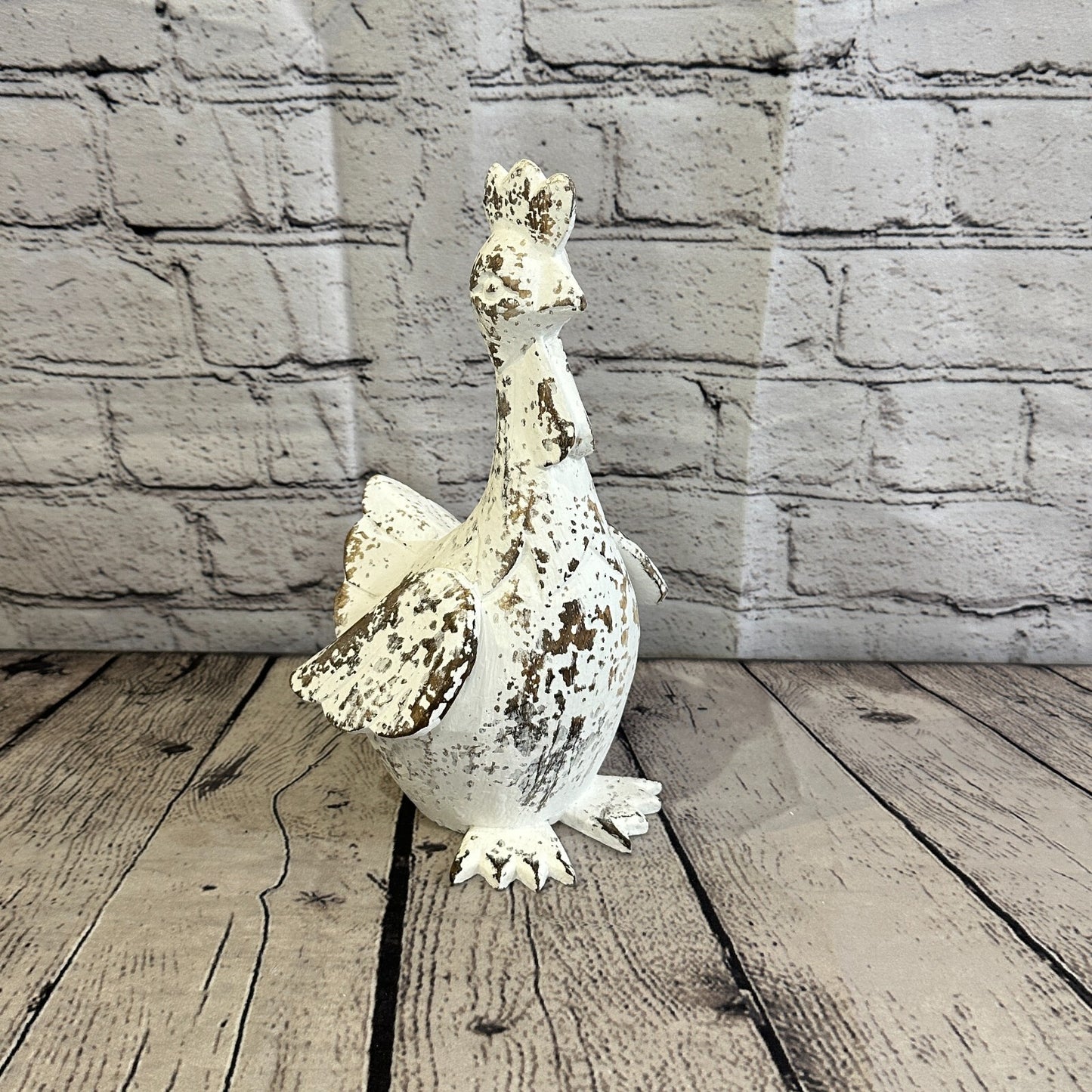 25cm x 12cm White Shabby Wooden Rooster Cockerel Retro Collectable Hand Carved