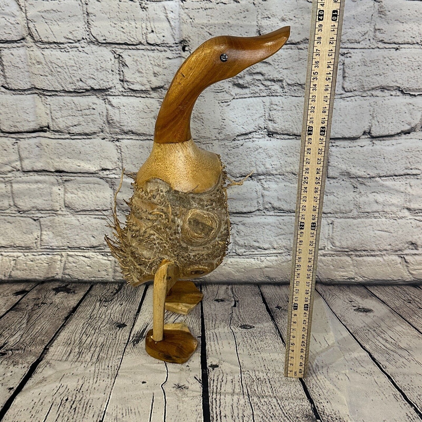 Looking Forward 40cm Tall Wooden Hairy Duckling Baby Duck Bamboo Root Fairtrade
