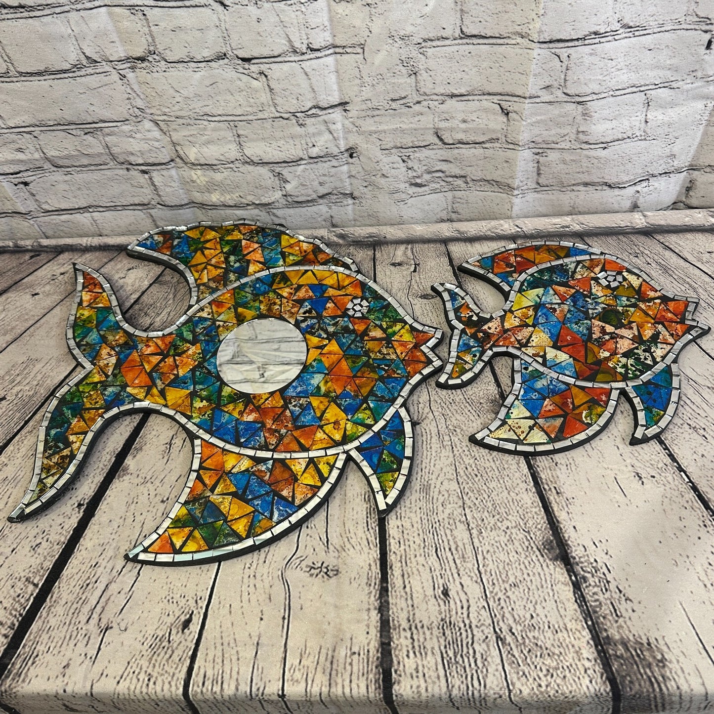 Rainbow Pastel Tropical Fish Mosaic Tile Wall Mirror 25cm x 25cm Handmade New