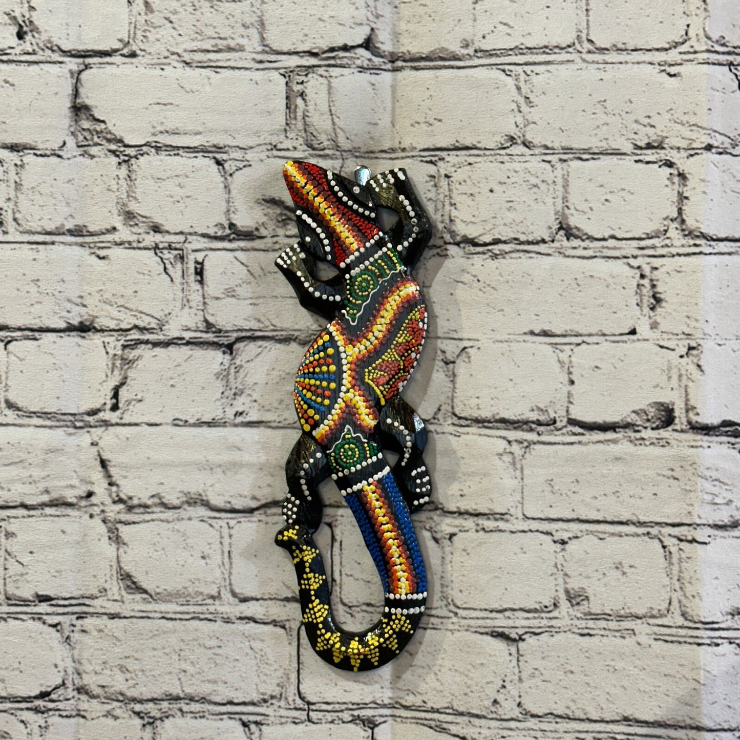 30cm Gecko Carved Wooden Dot Painted Ethnic Tribal Tiki Wall Handmade No 4