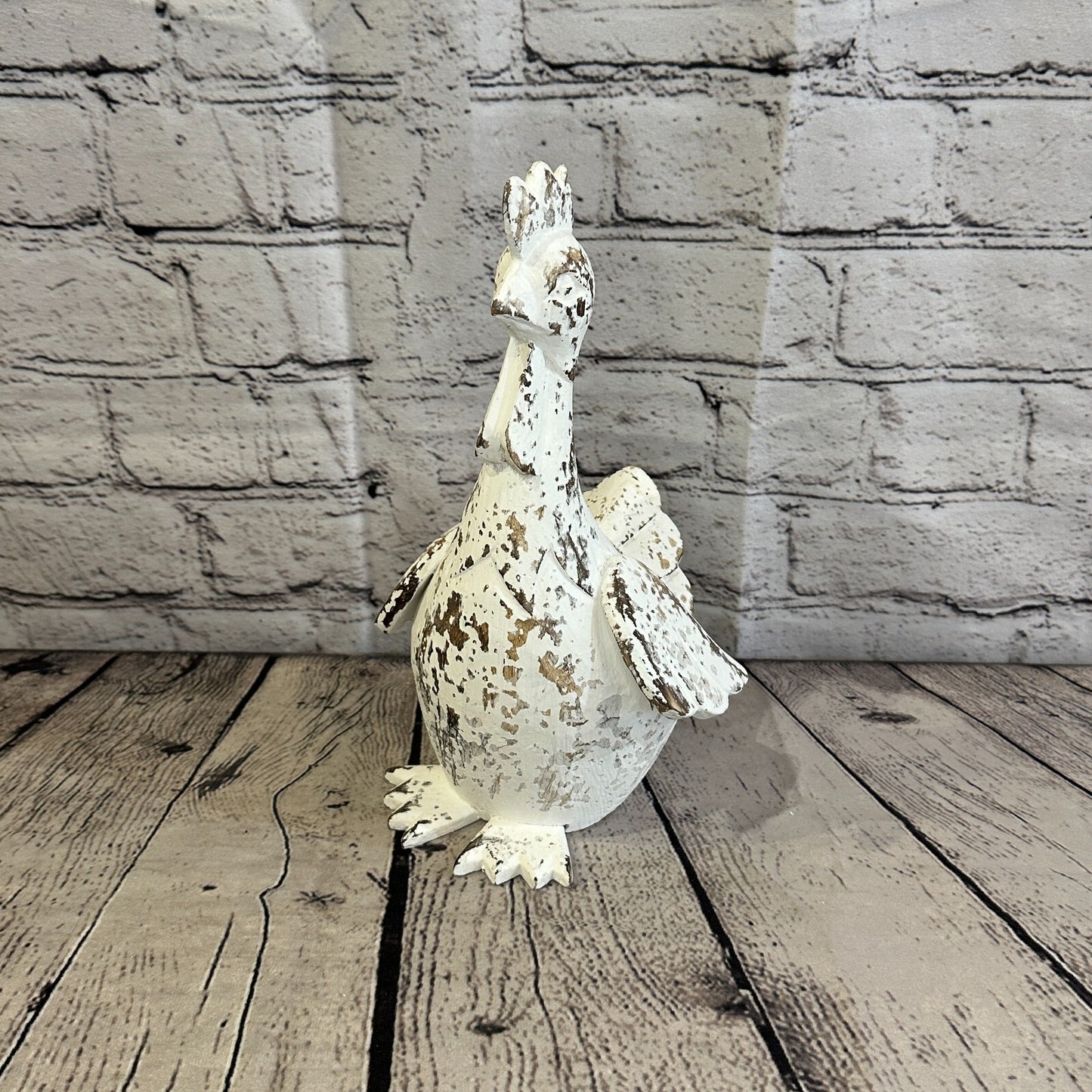 25cm x 12cm White Shabby Wooden Rooster Cockerel Retro Collectable Hand Carved