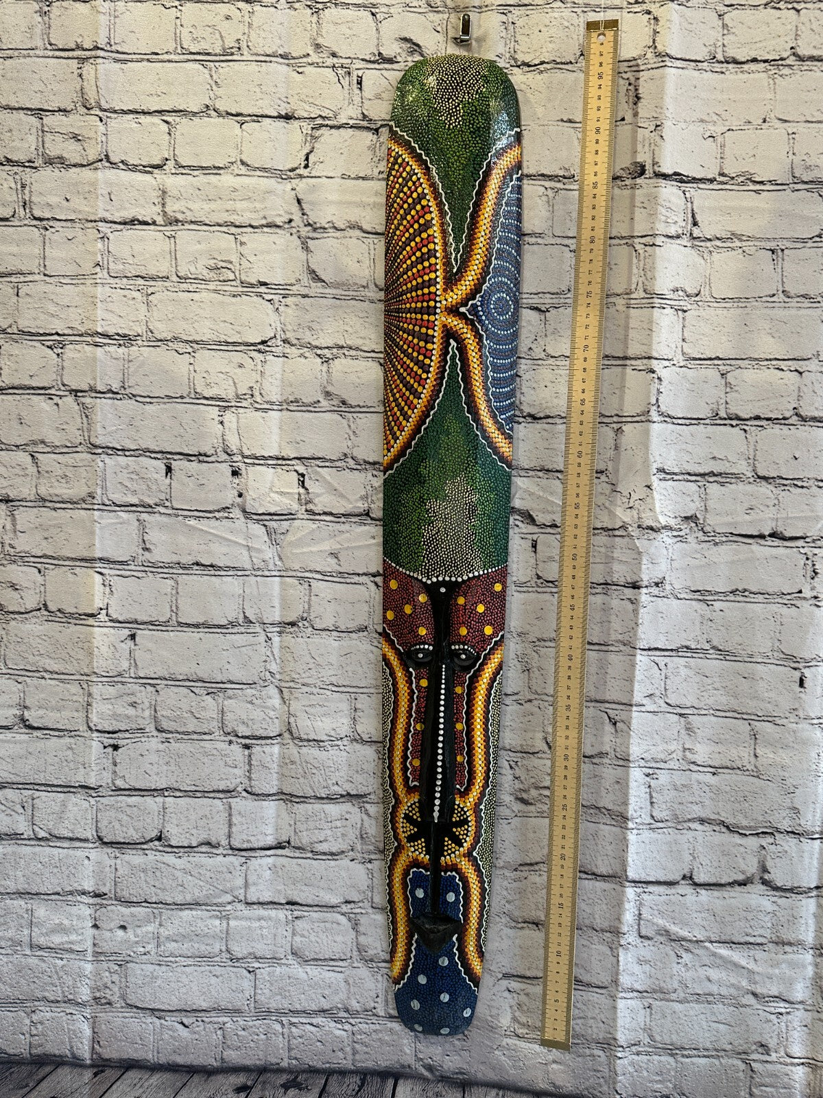 Mask 100cm Carved Wooden Dot Painted Ethnic Tribal Tiki Wall Art Handmade No 6
