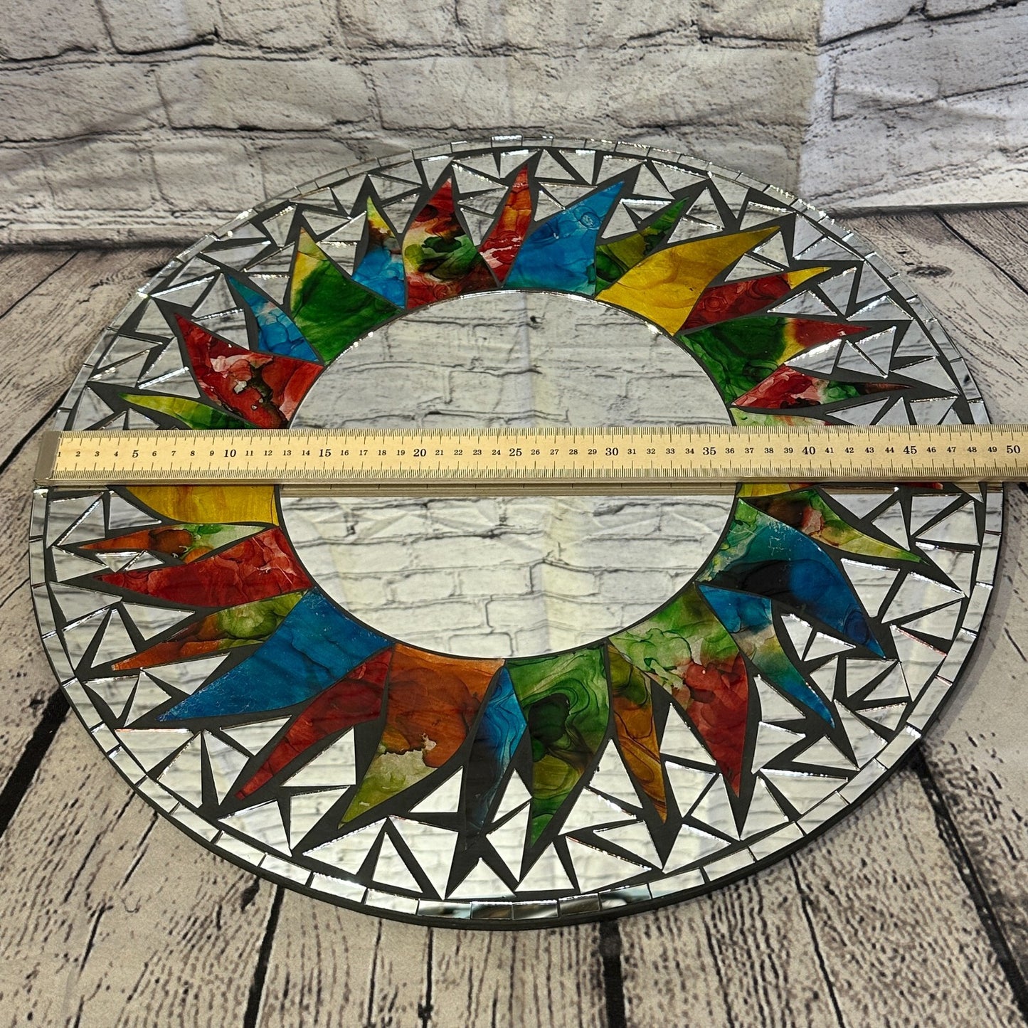 Rainbow Black Sun Mosaic Tile Wall Mirror 50cm x 50cm 20 Inches Handmade New