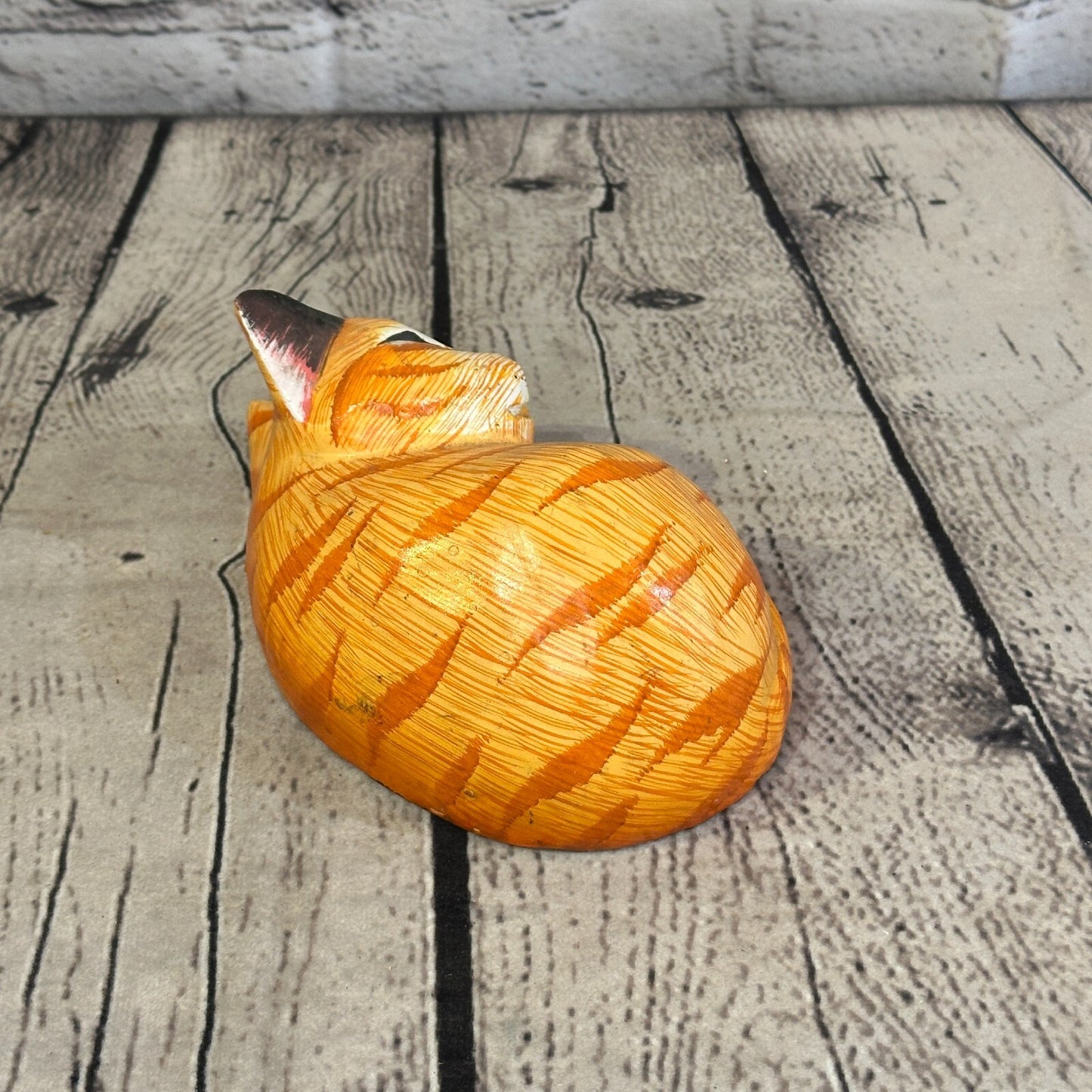 14cm Orange Style Painted Wooden Hand Carved Snoozing Cat Sleeping Cat Wooden