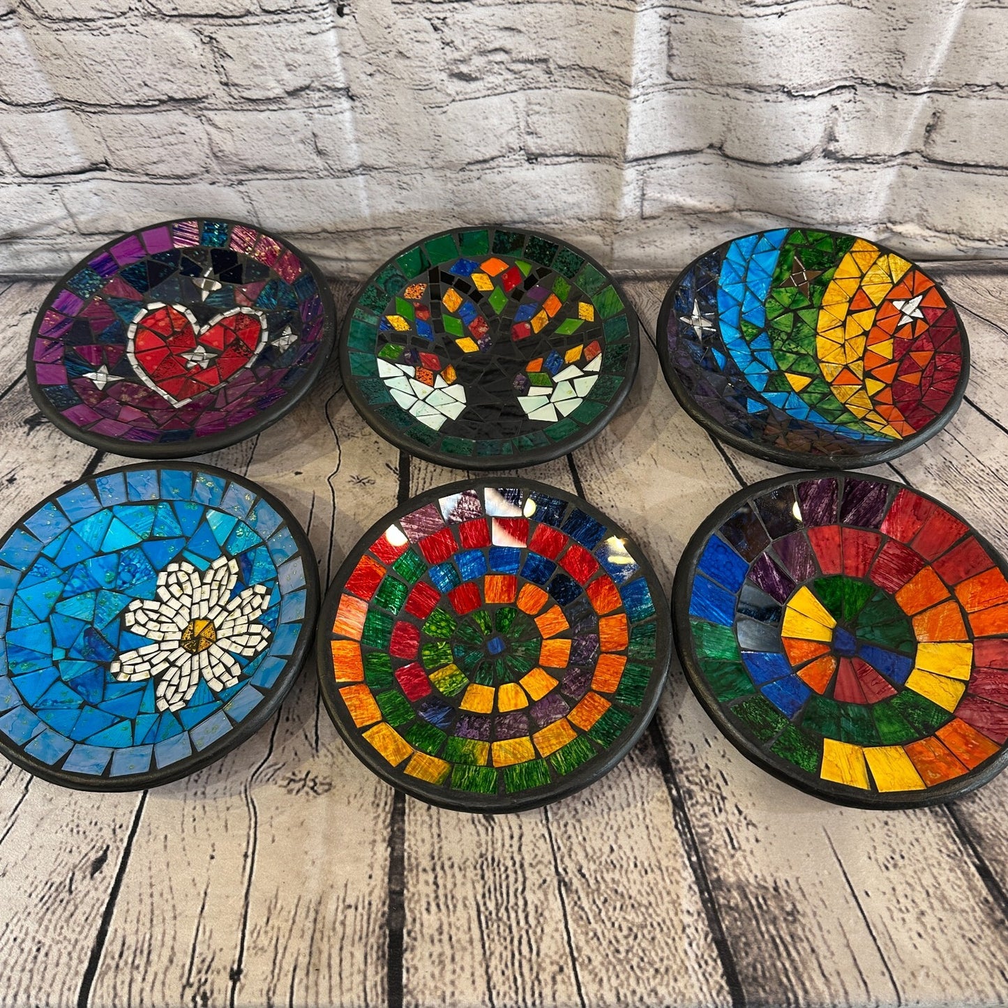 35cm Rainbow Small Swirl Round Mosaic Handmade Ceramic Glass Tile Bowl Fruit