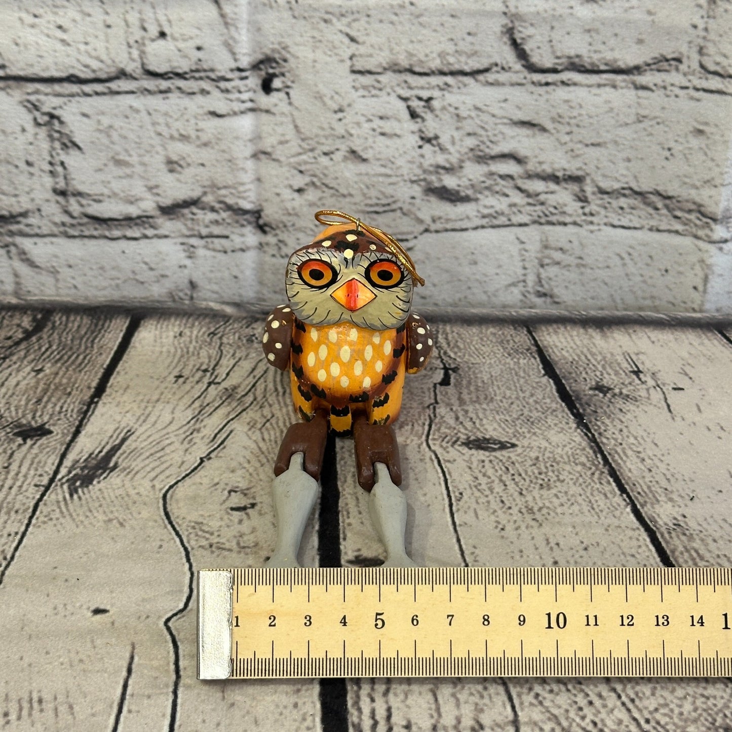 10cm Brown Owl Sitting Animal, Wooden Shelf Ornament Handmade and Fairtrade