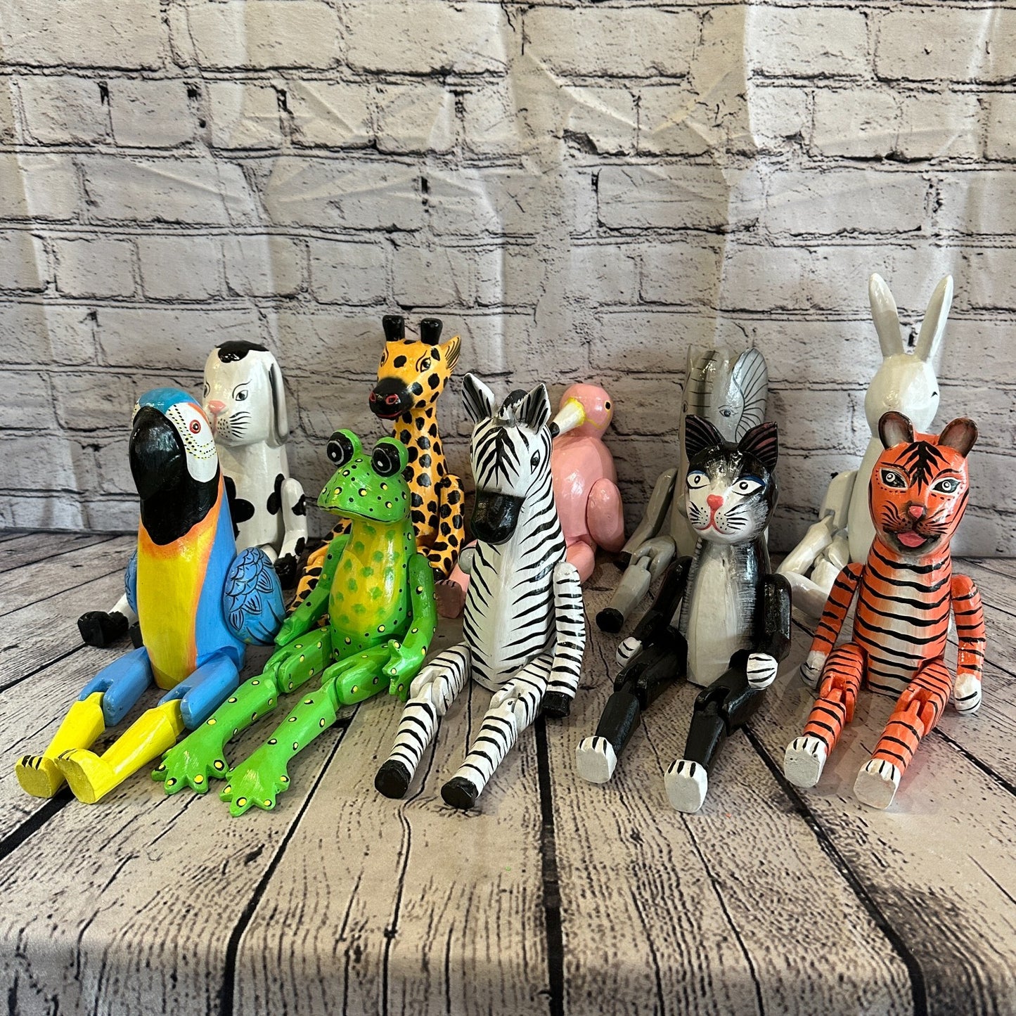 20cm Orange Tiger Sitting Animal, Wooden Shelf Ornament Handmade & Fairtrade