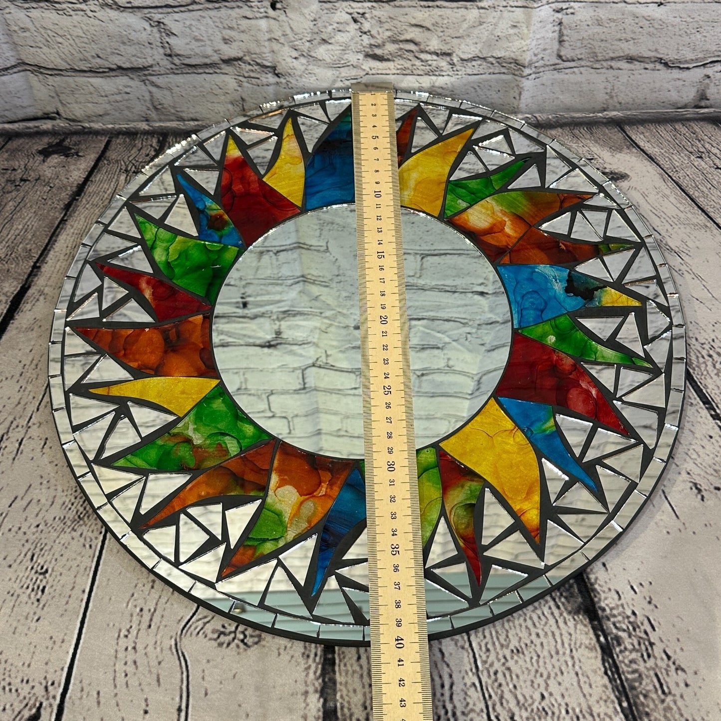 Rainbow Black Sun Mosaic Tile Wall Mirror 40cm x 40cm 16 Inches Handmade New
