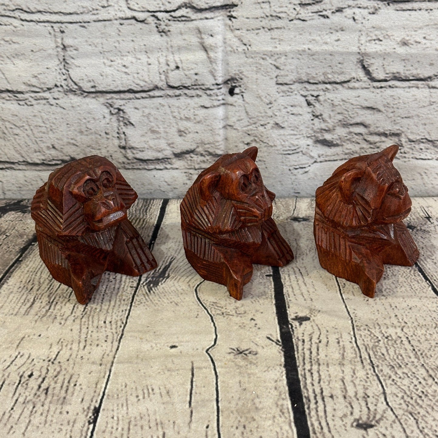 8cm Tall Wooden 3 Wise Monkeys Figure Hear No Evil See No Evil Speak No Evil