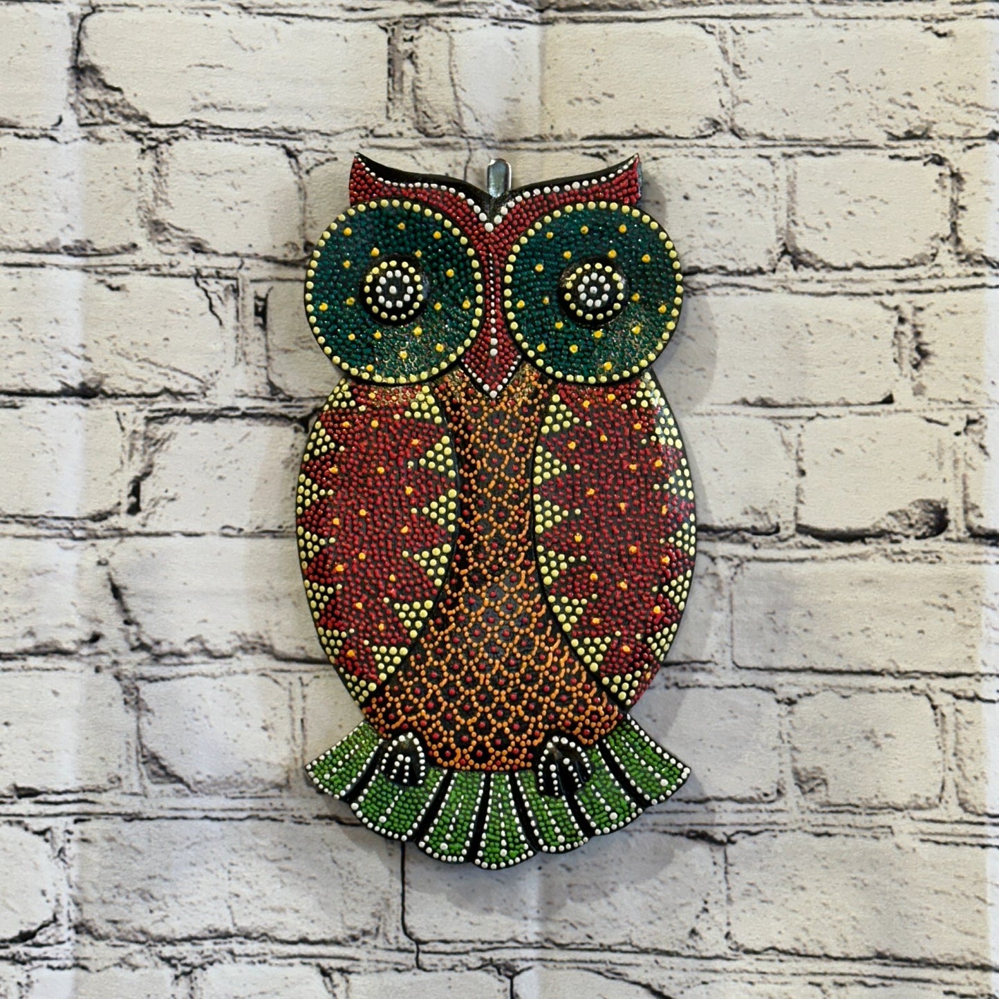 30cm Owl Carved Wooden Dot Painted Ethnic Tribal Tiki Wall Art Handmade No 4