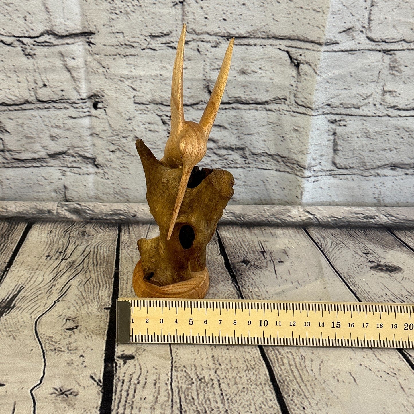 20cm Single Humming Bird Mushroom Parasite Ornament Natural Carving Wooden