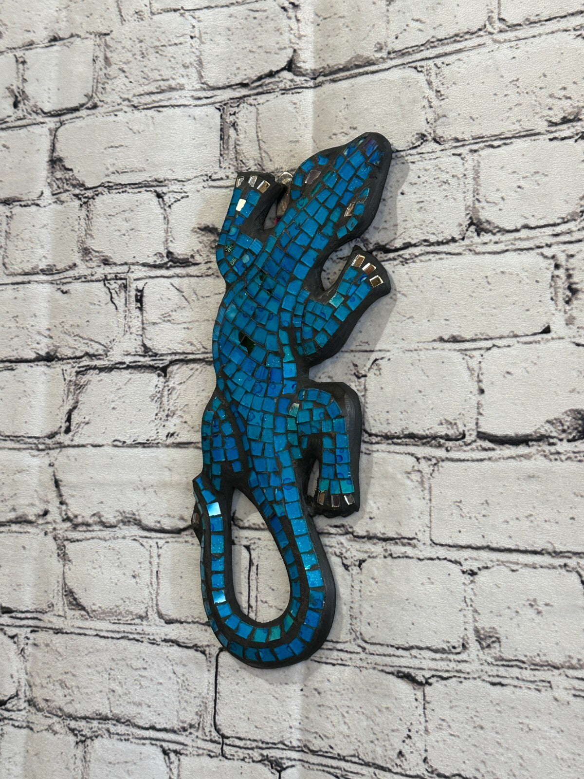30cm Gecko Turquoise Blue Mosaic Wall Hanging Wooden Ornaments Wood Carving