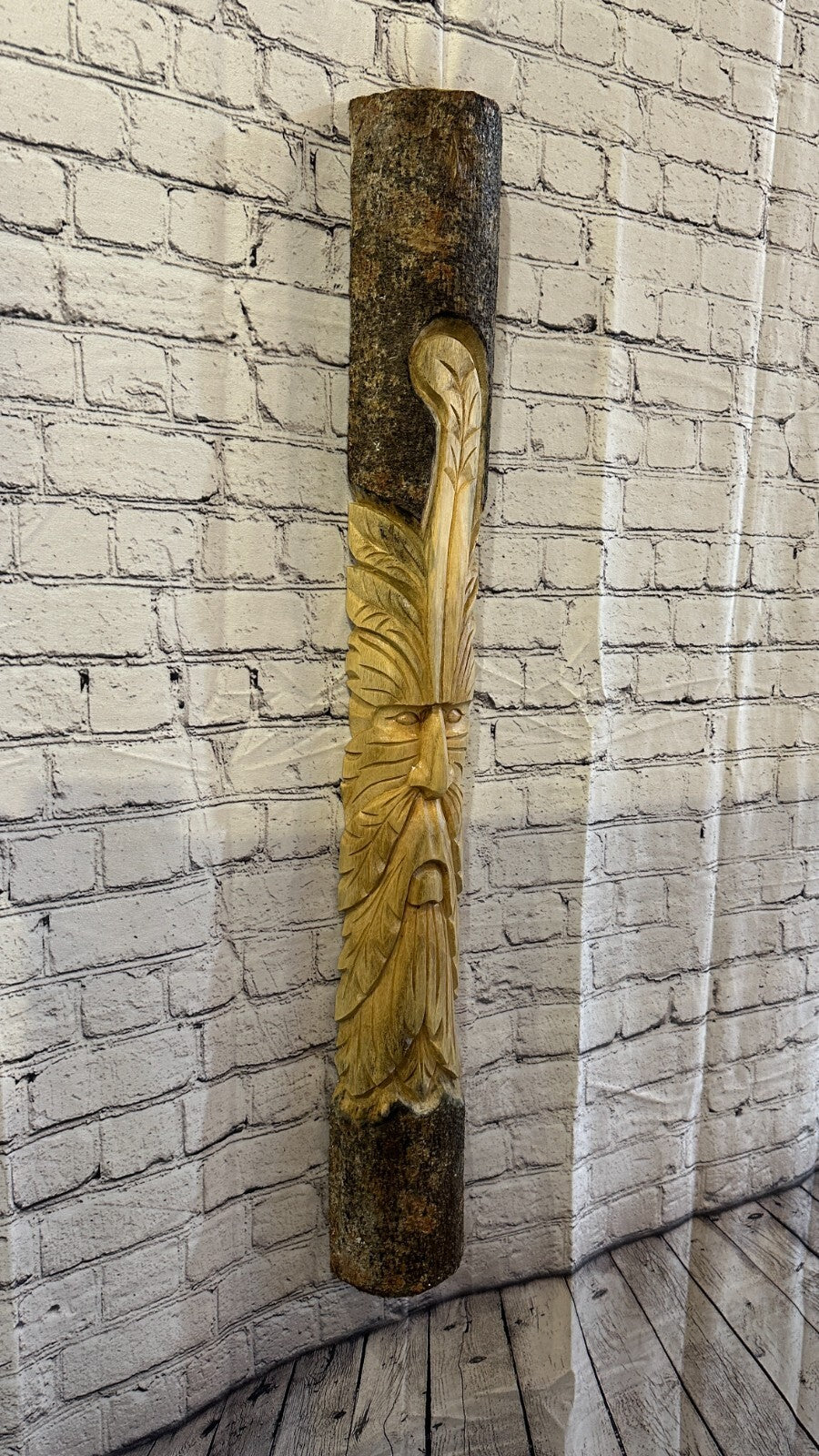 Green Man Of The Woods 100cm Hand Carved Wizard Tree Trunk Wood Fairtrade