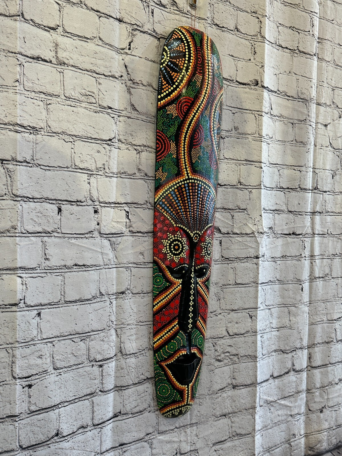 Mask 80cm Carved Wooden Dot Painted Ethnic Tribal Tiki Wall Art Handmade No 2