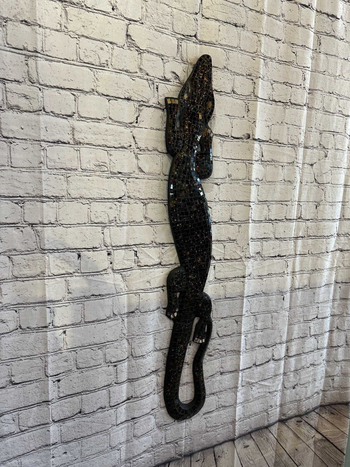 80cm Gecko Black Mosaic Wall Hanging Wooden Ornaments Wood Carving