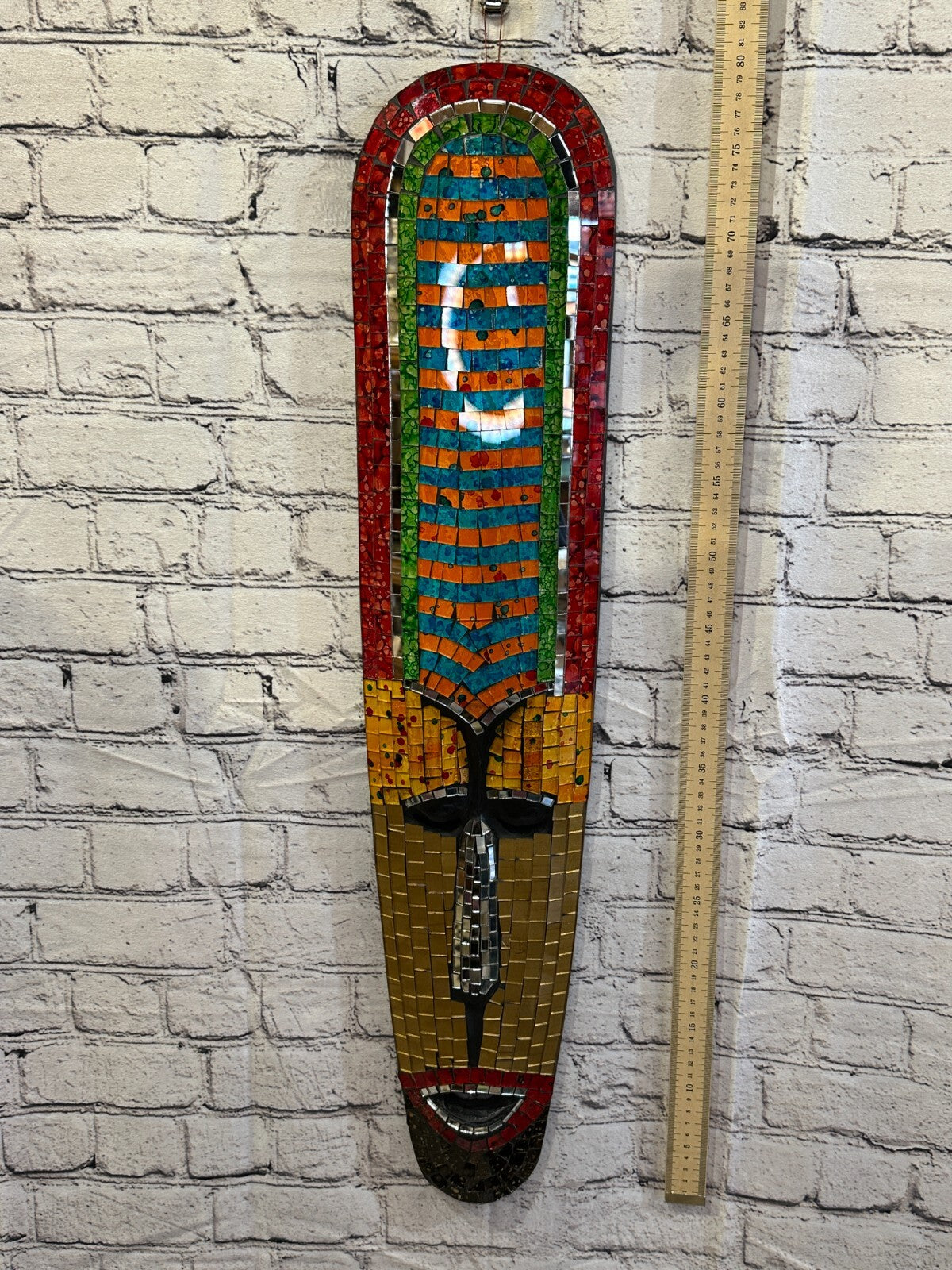 80cm Mosaic Mirror Mask Carved Painted Ethnic Tribal Wall Art Handmade Design 1