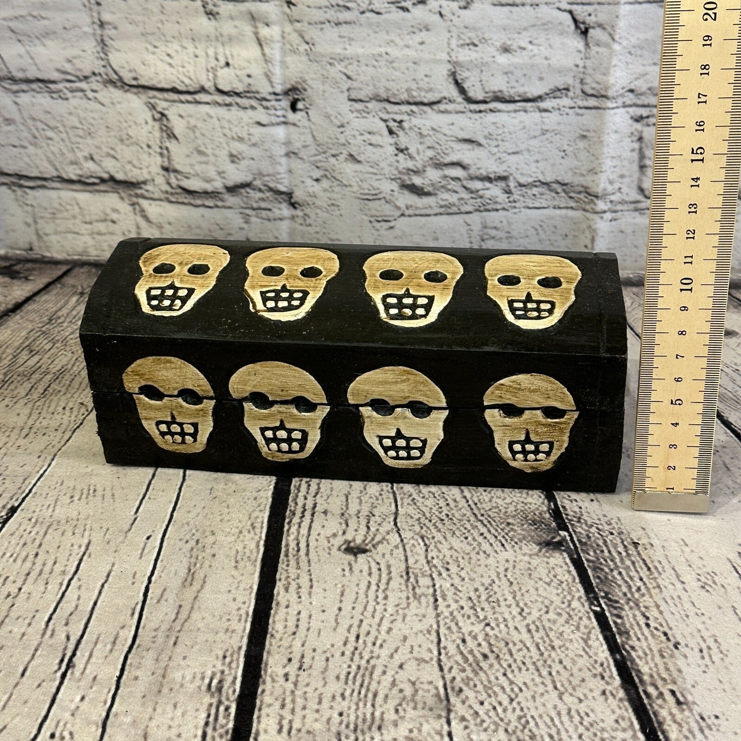 20cm x 8cm x 8cm Trunk Wooden Gothic Skeleton Skull Coffin Jewellery Box
