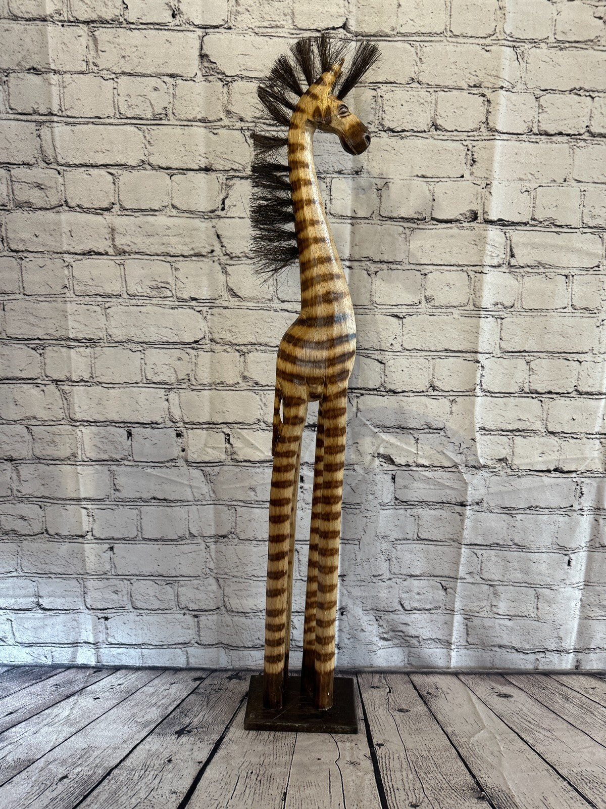 80cm Burnt Pattern Wood Horse Tall Statue Wood Modern Hand Carved Painted