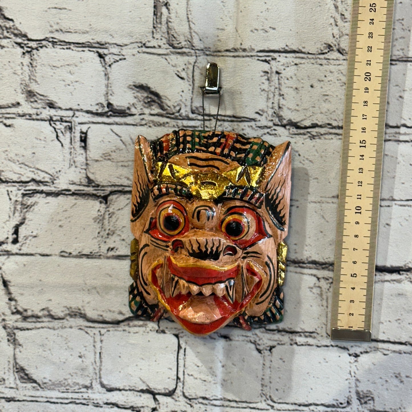 Small Wooden Natural Barong Wall Mask 15cm x 12cm Handmade And Fairtrade Hindu
