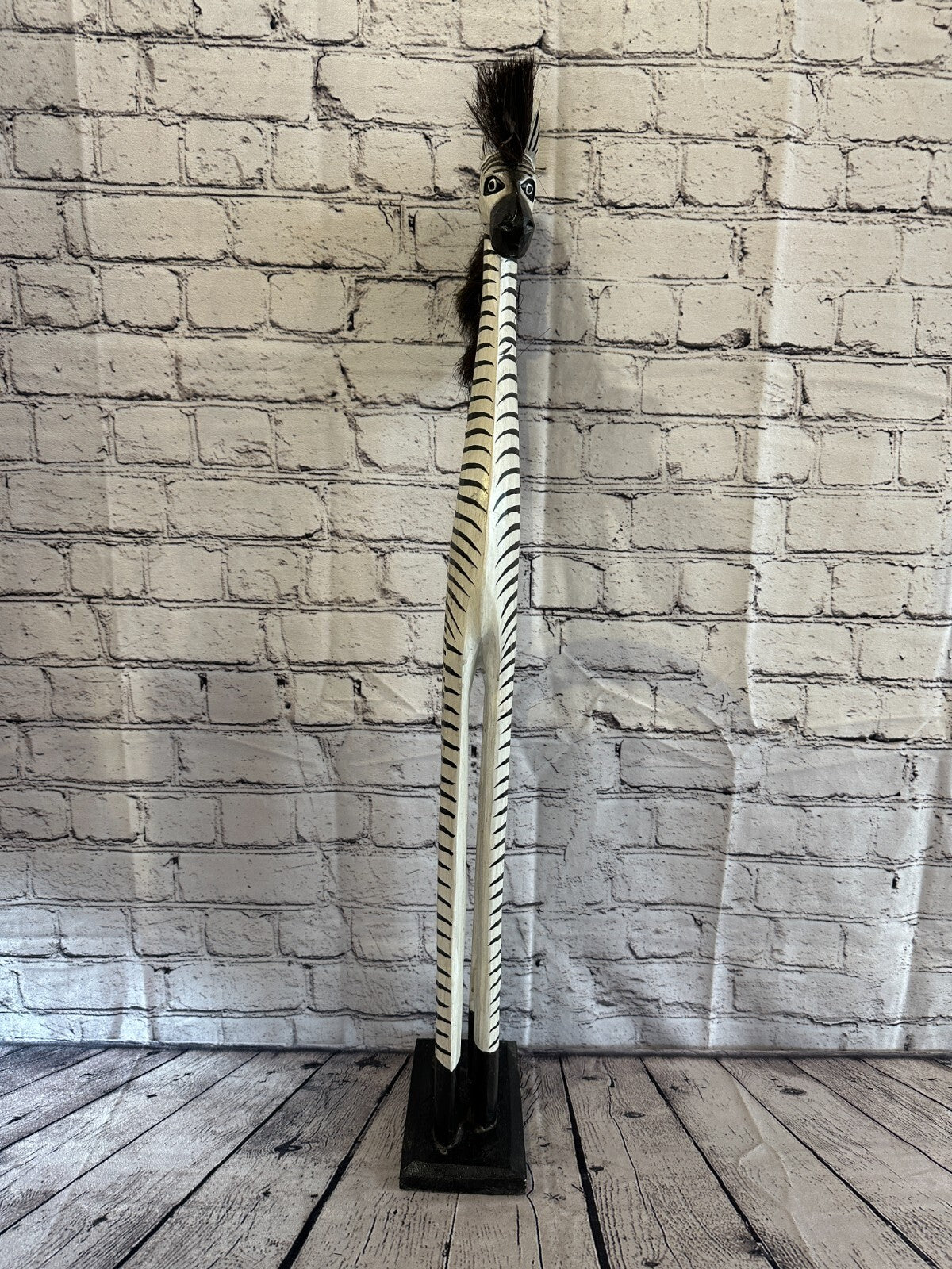 80cm White Black Painted Wood Zebra Tall Statue Wood Modern Hand Carved Painted