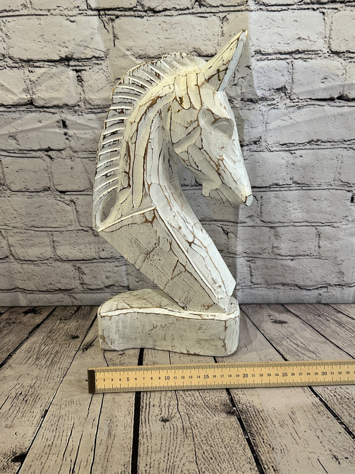 White Wooden 40cm x 20cm Horse Head Bust Hand Carved Wood Sculpture