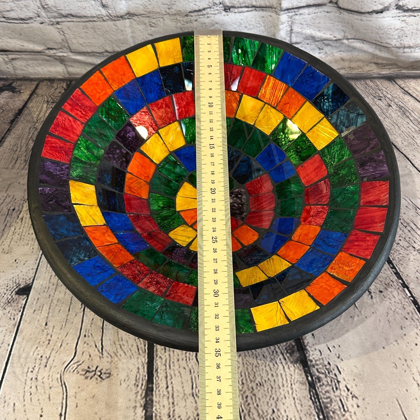 35cm Rainbow Blocks Round Mosaic Handmade Ceramic Glass Tile Bowl Fruit