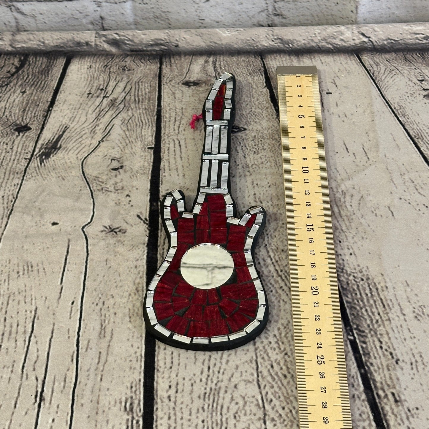 Bright Red Electric Guitar Mosaic Tile Wall Mirror 20cm x 8cm Handmade New