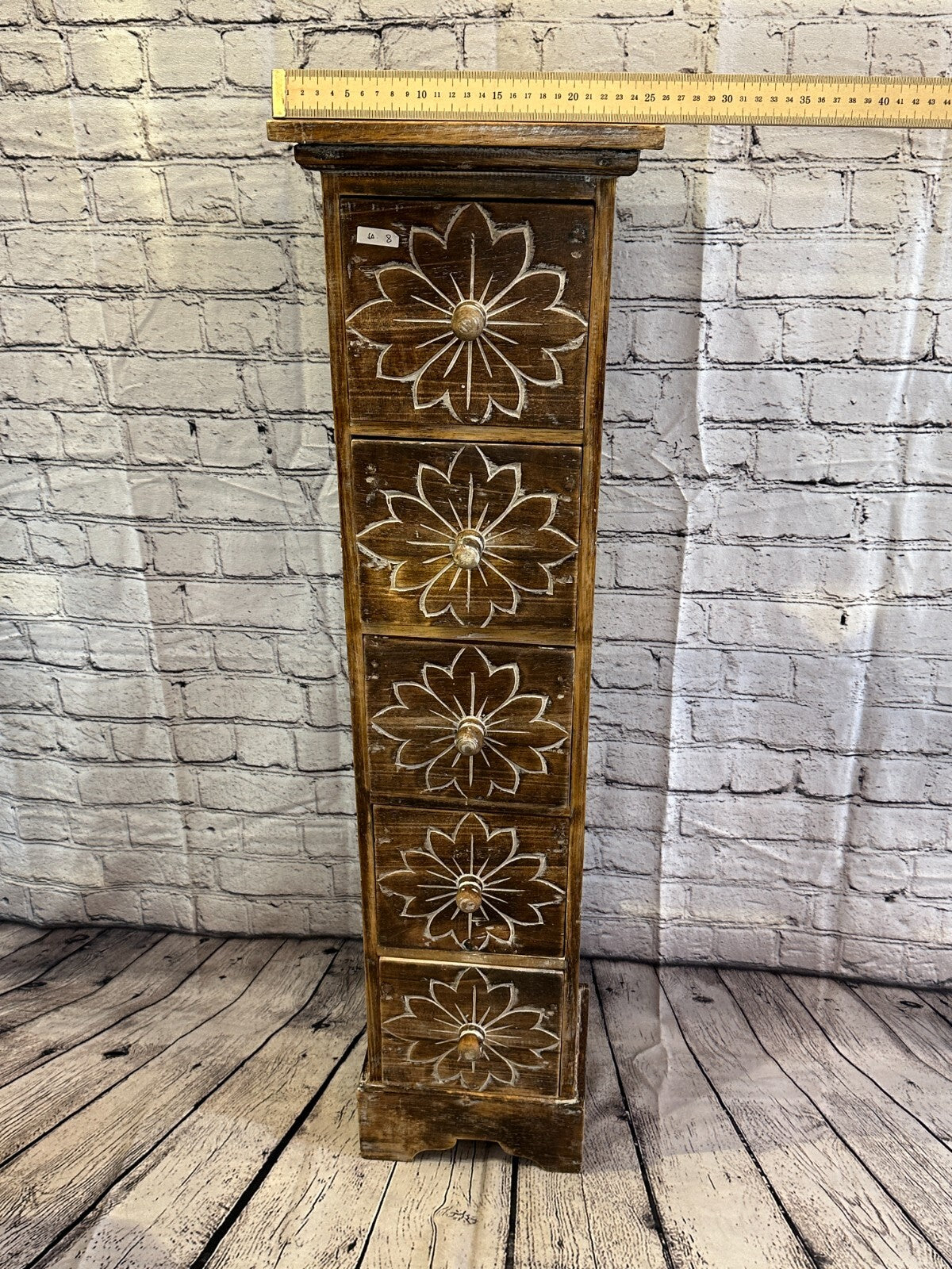 100cm x 25cm Brown 5 Draw Wooden Side Cabinet Living Hallway Storage Furniture