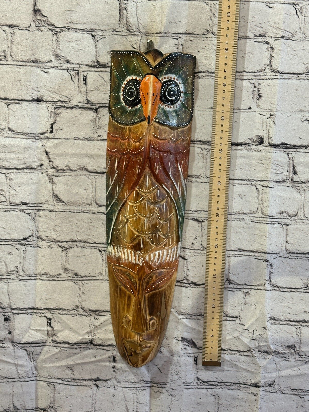 50cm Owl Head Hand Carved Fair Trade Wooden Animal Wall Art Wall Hang Mask