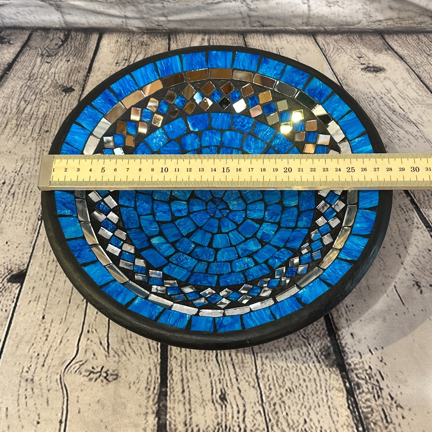 28cm Blue Round Mosaic Handmade Ceramic Glass Tile Bowl Fruit