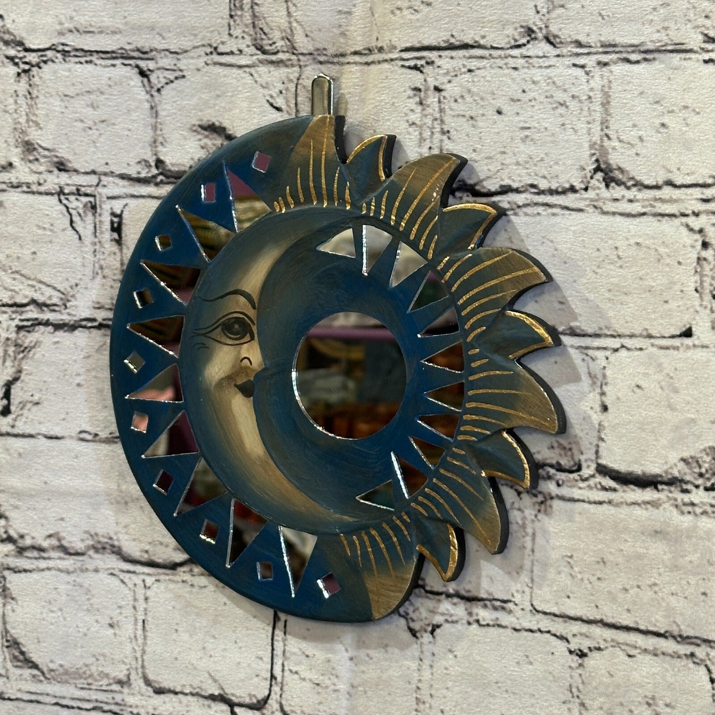 Blue Half Moon Mosaic Tile Wall Mirror 20cm x 20cm 8 Inches Handmade Fairtrade