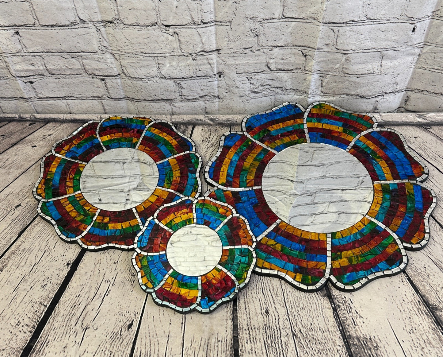 Rainbow Black Flower Mosaic Tile Wall Mirror 40cm x 40cm 16 Inches Handmade New