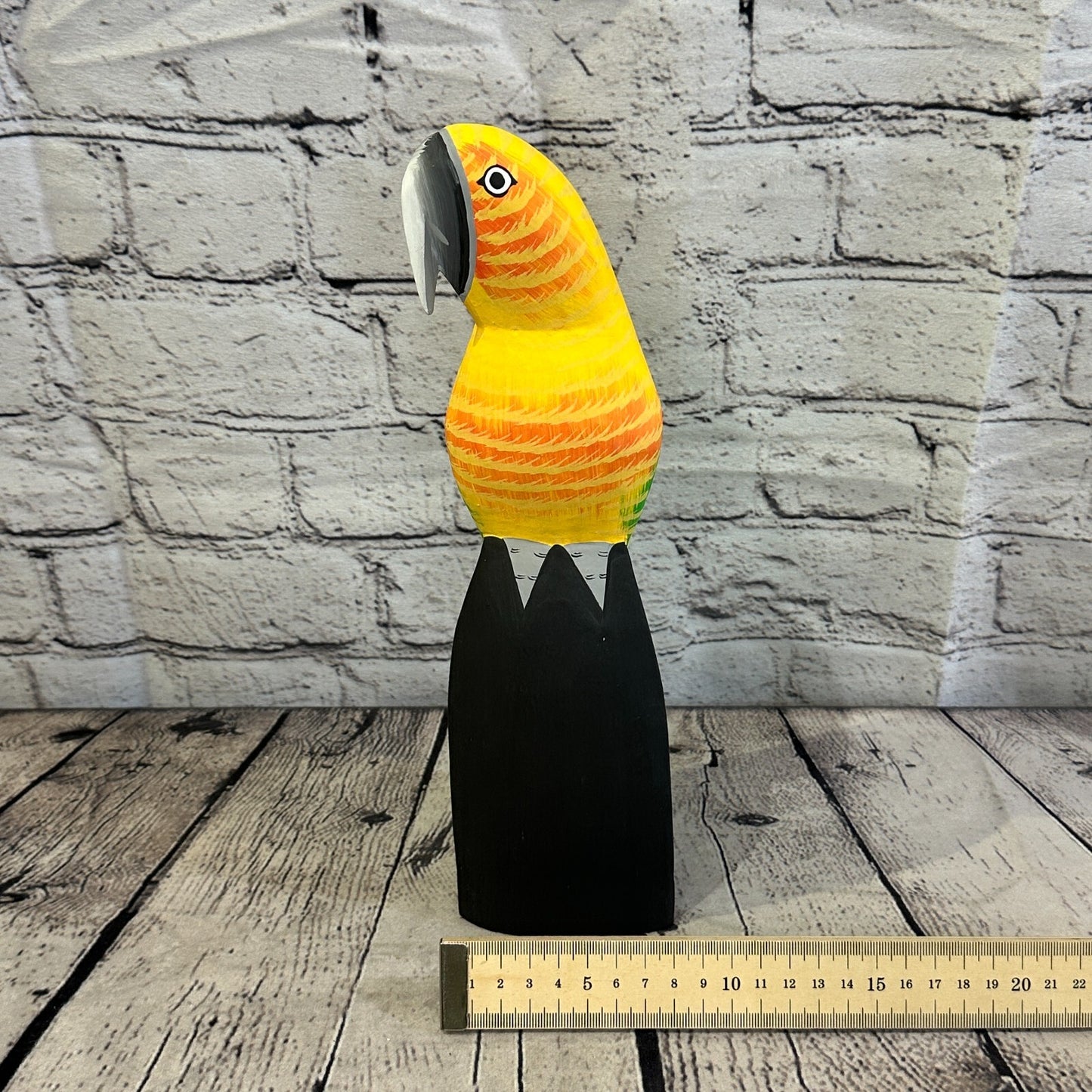 30cm Yellow Parrot Bird Ornament Statue Fair Trade Hand Made Carved Wood