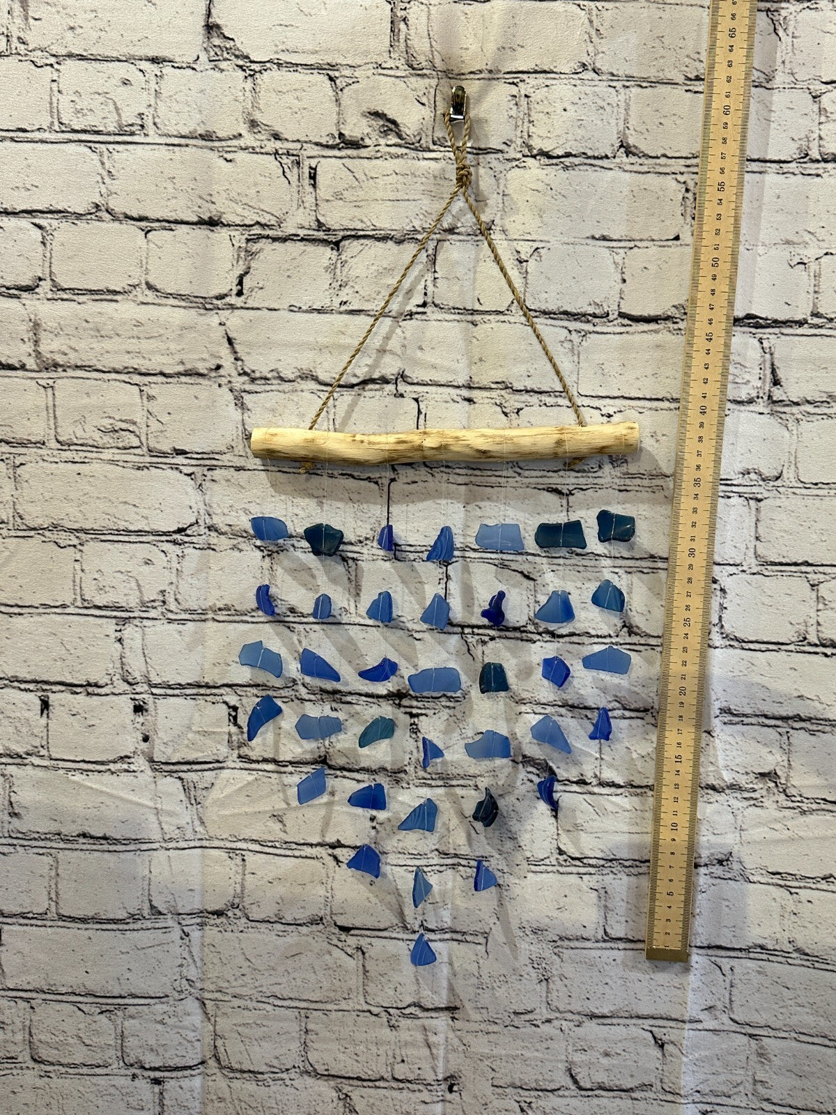 45cm x 25cm Dark Blue Wind Recycled Glass Driftwood Handmade Garden Home Mobile