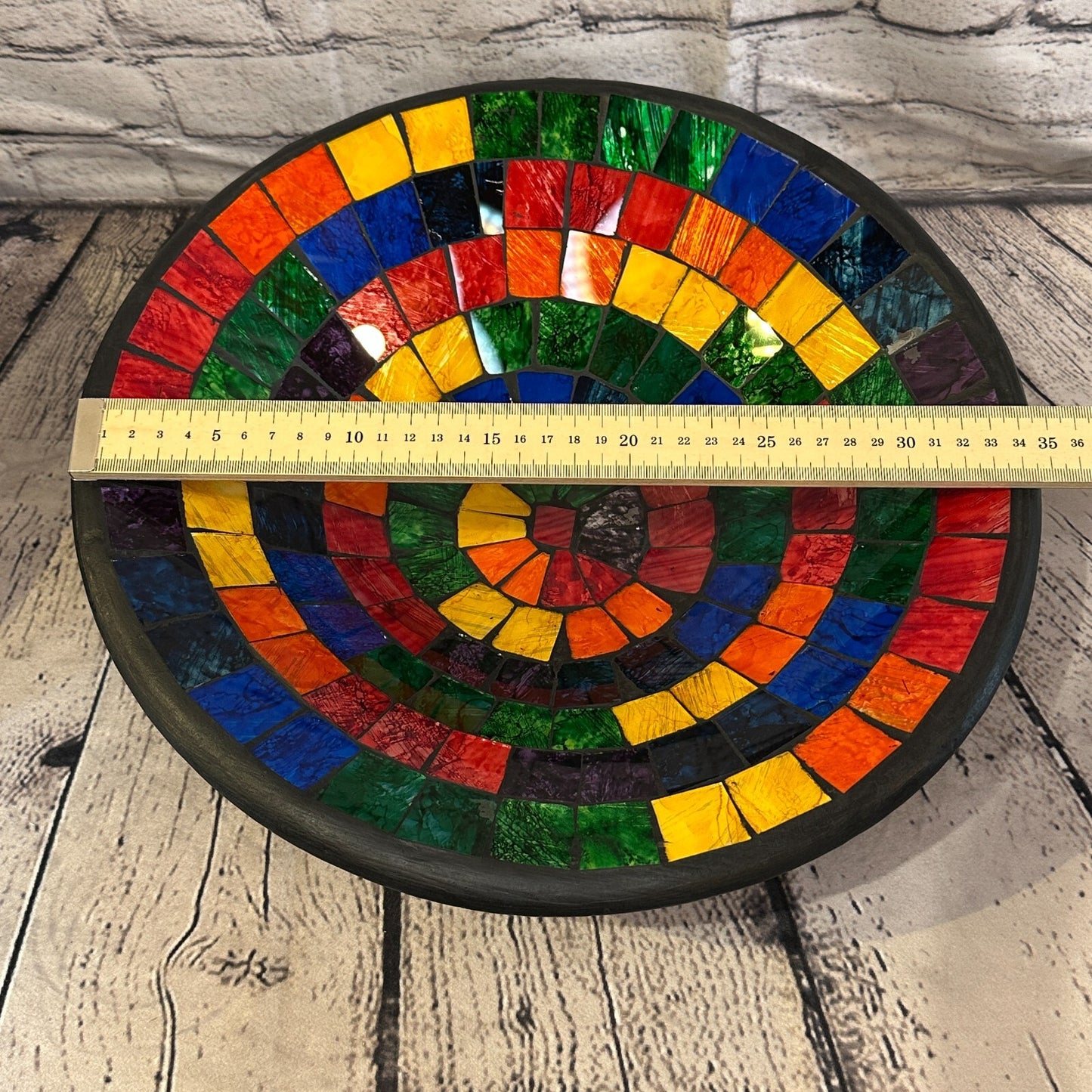 35cm Rainbow Blocks Round Mosaic Handmade Ceramic Glass Tile Bowl Fruit