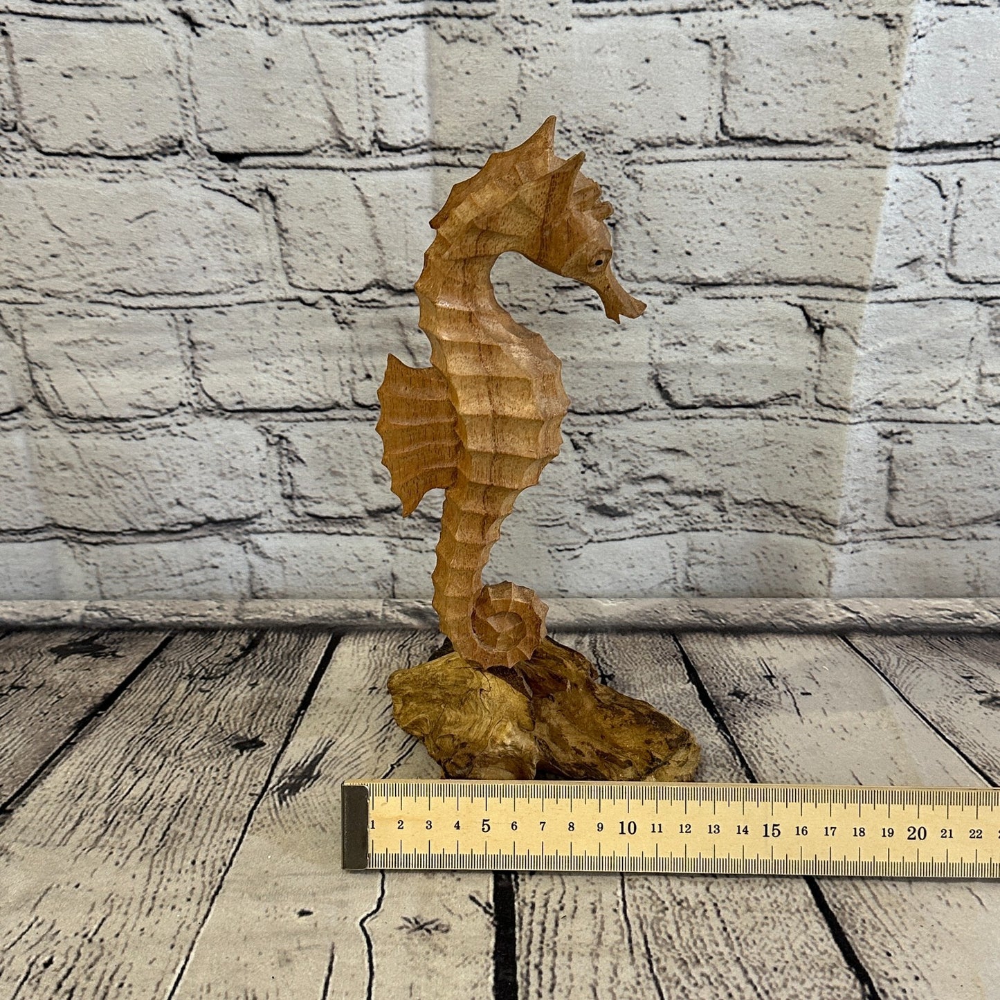 25cm Single Seahorse Mushroom Parasite Ornament Natural Carving Fairtrade Wood