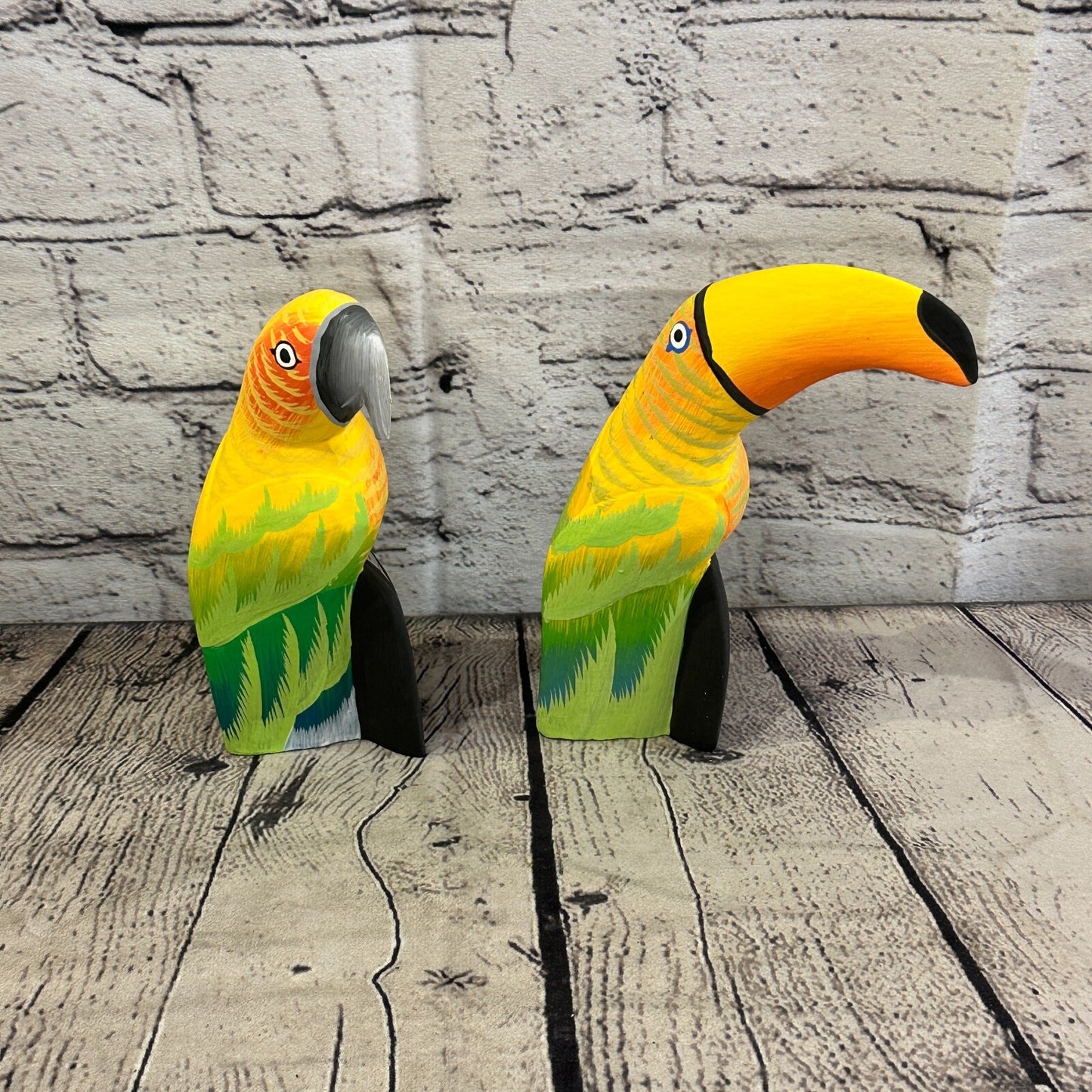 20cm Yellow Parrot Bird Ornament Statue Fair Trade Hand Made Carved Wood